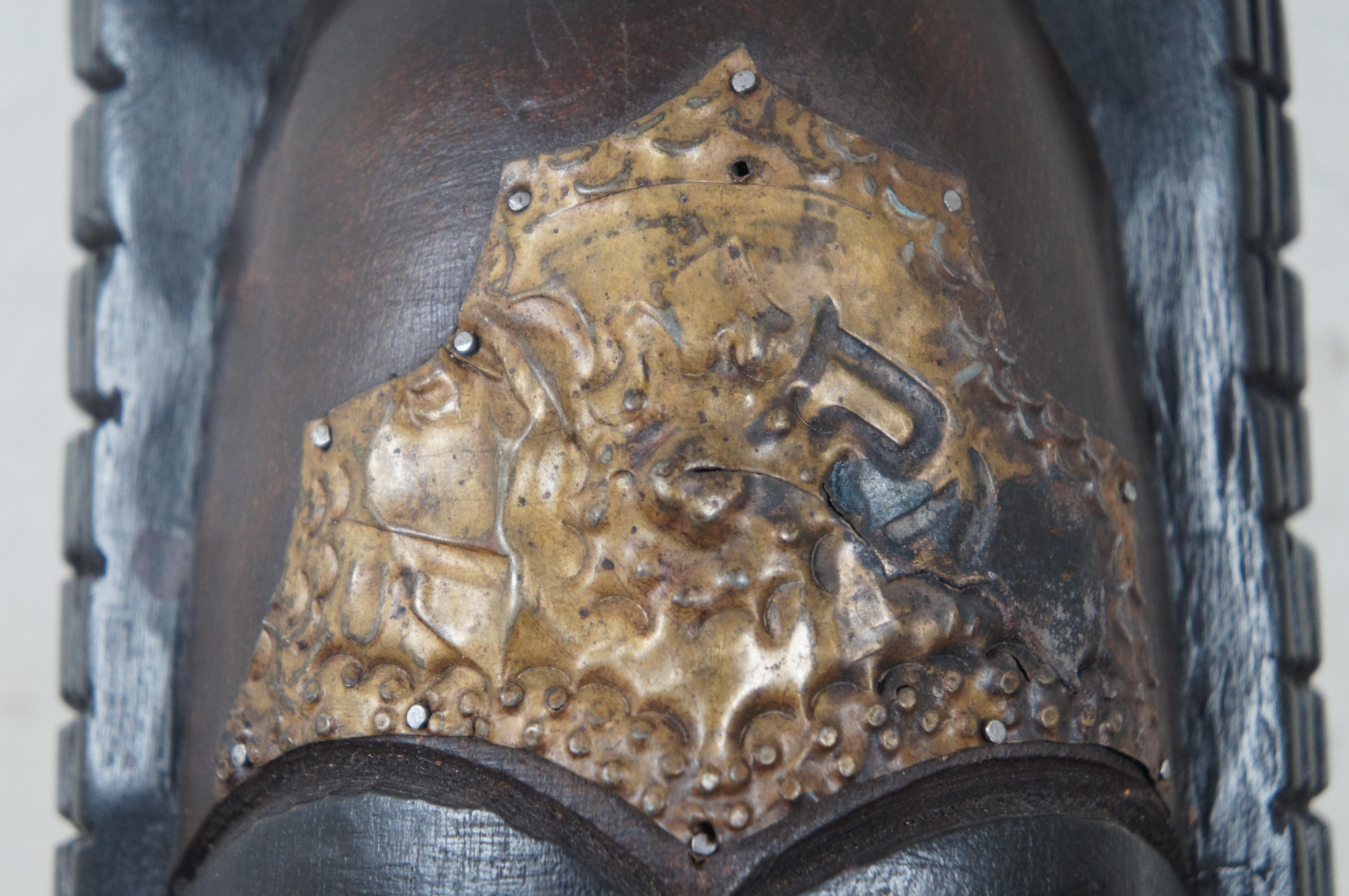 Ghana African Tribal Carved Hammered Copper Folk Art Warrior Face Mask 16
