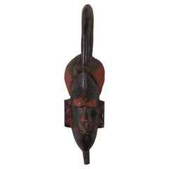 Ghana African Tribal Carved Red & Black Painted Folk Art Goatee Mask 23"
