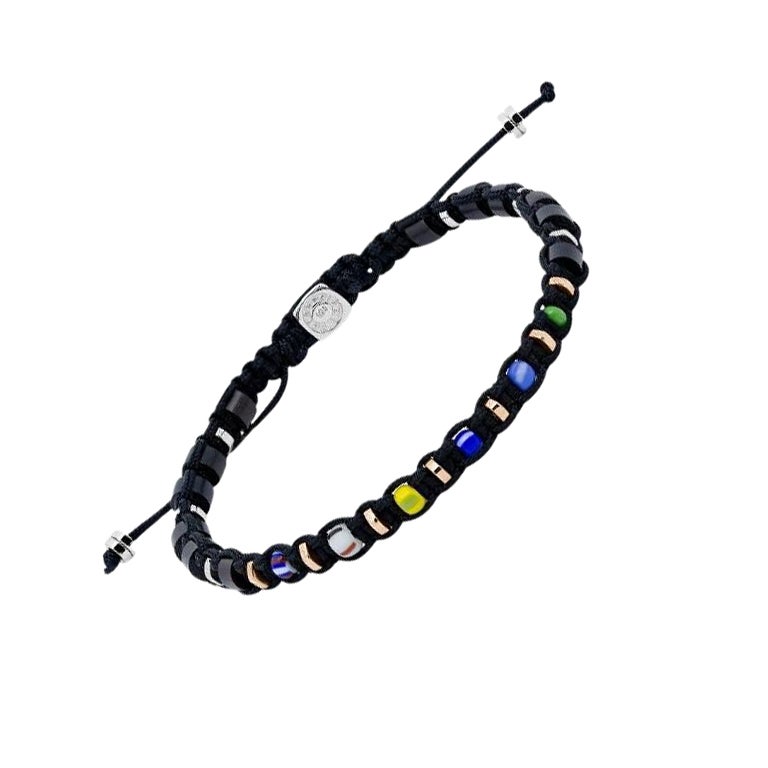 Pulsera de Ghana con macramé, cuentas africanas y plata de ley, talla S