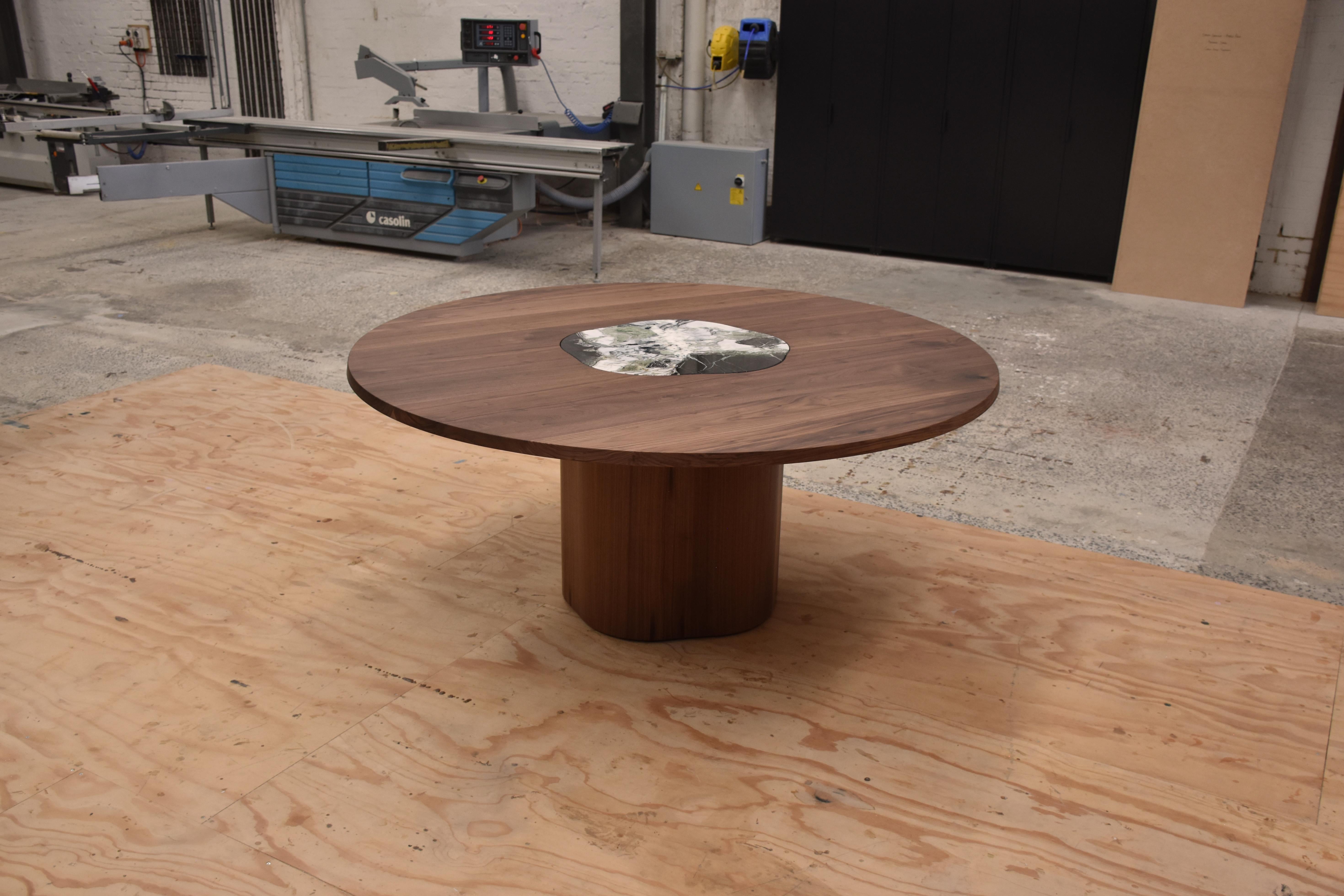 Ghanem Rectangular Dining Table by Daniel Poole
Dimensions: D 120 x W 300 x H 74 cm. 
Materials: American Back Walnut with 10% gloss lacquer and stone.

This table includes a certificate of authenticity. There is also a rectangular option with