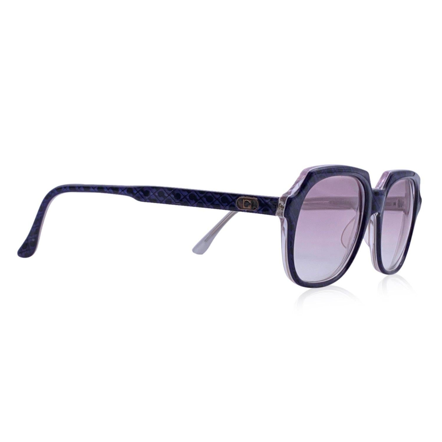 Vintage Gherardini sunglasses, Mod. Lapis - G/11. Blue acetate frame with logo pattern. Squared design. Original 100% Total UVA/UVB protection in gradient light grey color. Gherardini logo on temples. Made in Italy Details MATERIAL: Acetate COLOR: