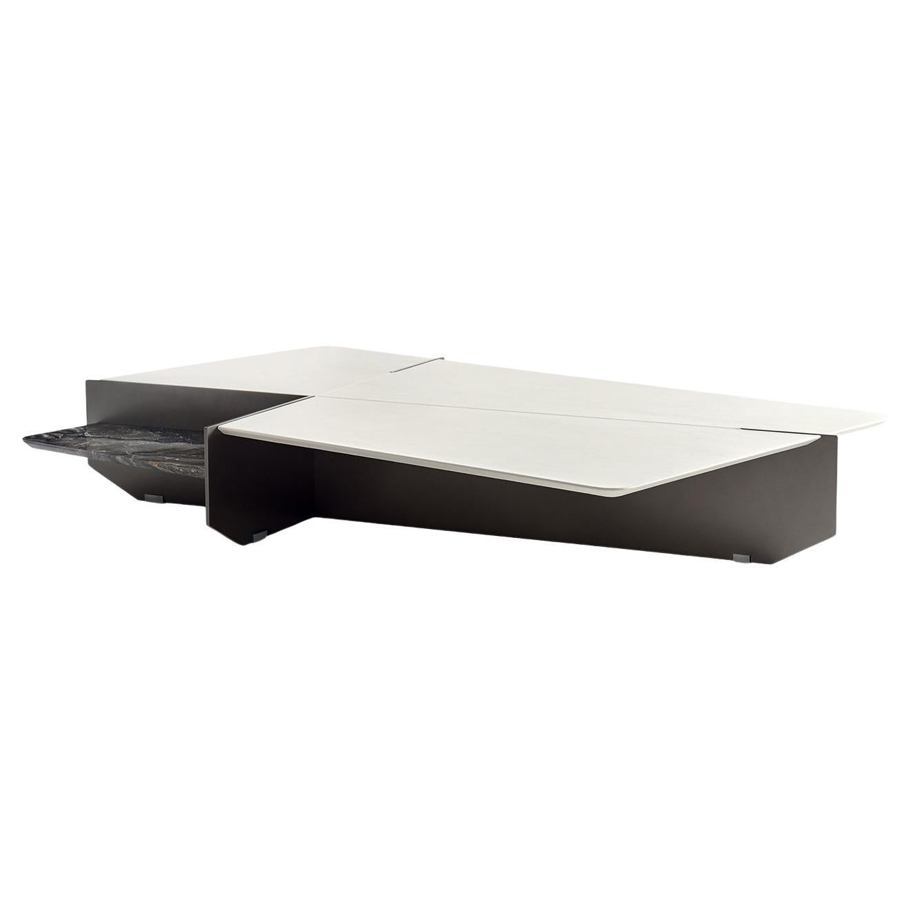 Ghiblim Rectangular Leather and Marble Coffee Table For Sale