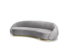 Ghidini 1961 Abbracci 3-Seat Sofa in Grey Leather and Brass Base by L. Bozzoli