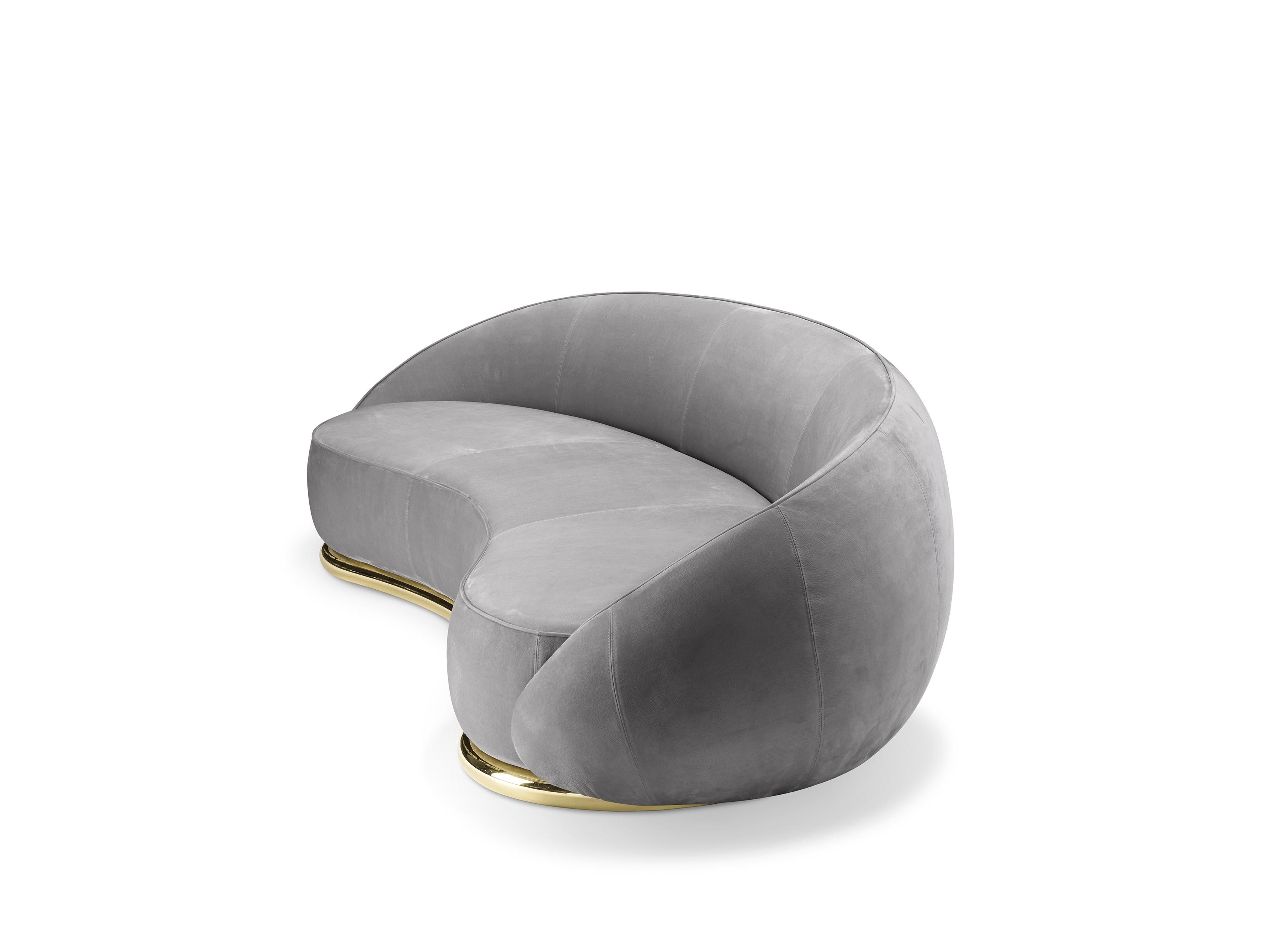 Modern Ghidini 1961 Abbracci 3-Seat Sofa in Grey Leather and Brass Base by L. Bozzoli For Sale