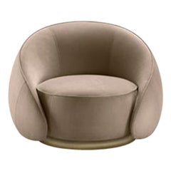 Fauteuil Abbracci Ghidini 1961 en cuir beige avec base en laiton de L. Bozzoli