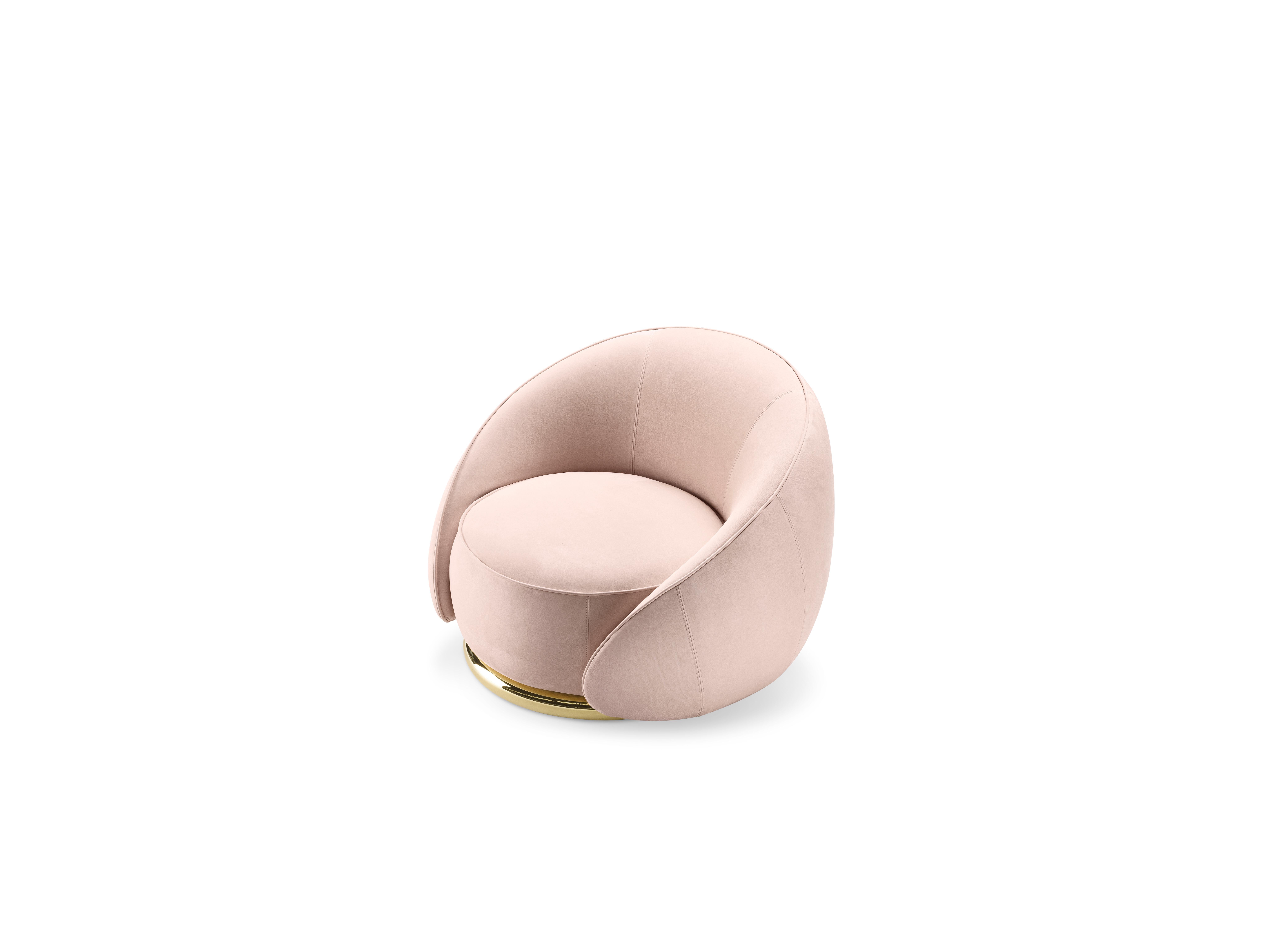 Modern Ghidini 1961 Abbracci Armchair in Pink Leather with Brass Base by L. Bozzoli For Sale