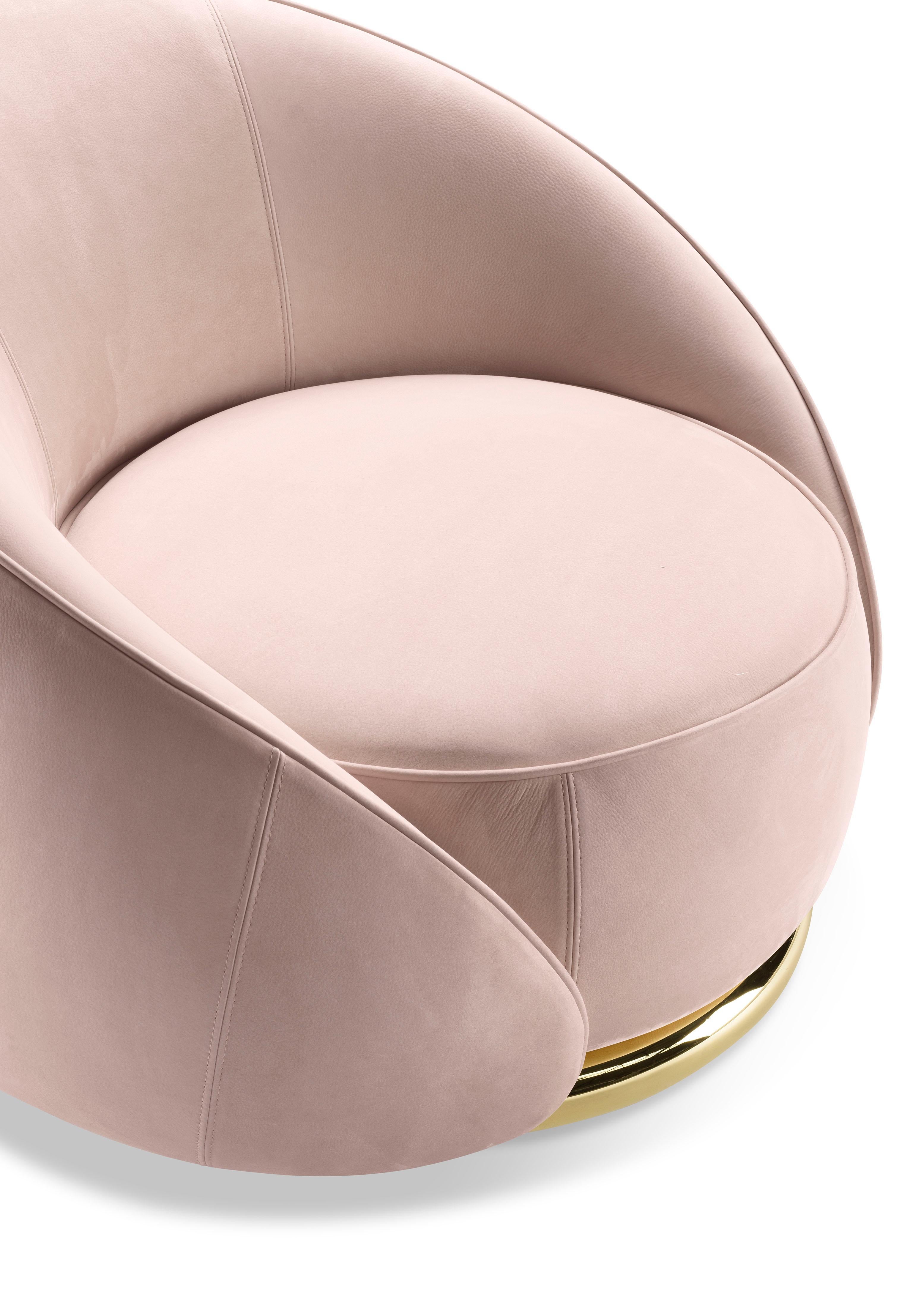 Italian Ghidini 1961 Abbracci Armchair in Pink Leather with Brass Base by L. Bozzoli For Sale