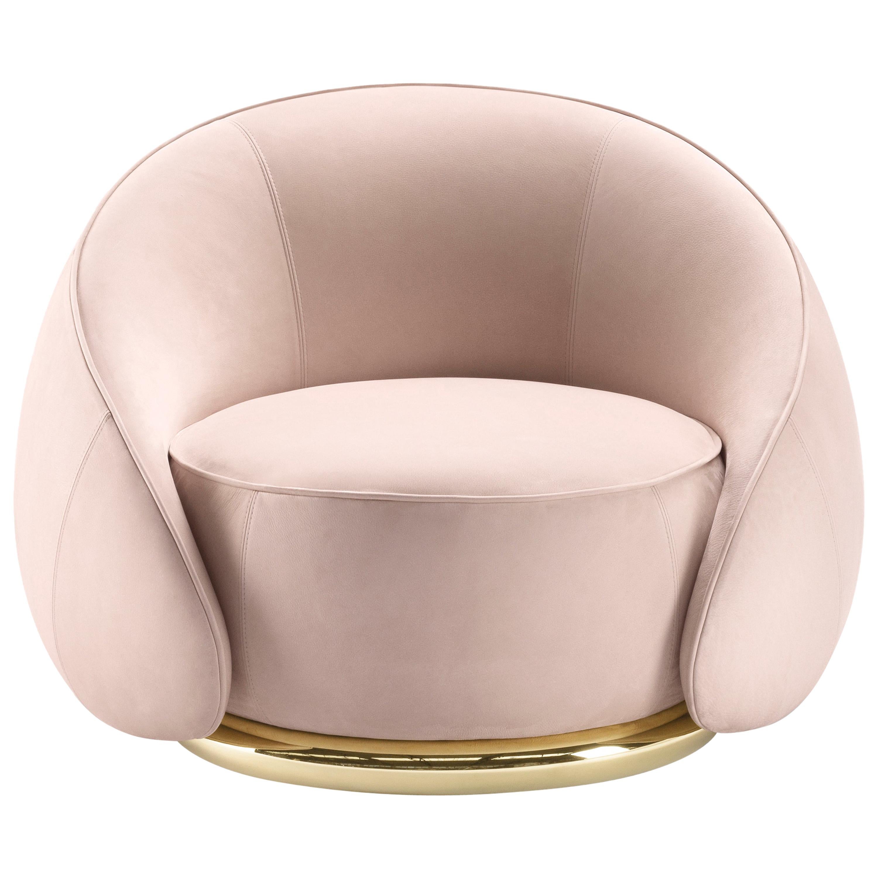 Ghidini 1961 Abbracci Armchair in Pink Leather with Brass Base by L. Bozzoli For Sale