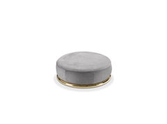 Ghidini 1961 Abbracci Small Ottoman in Grey Leather and Brass Base by L. Bozzoli