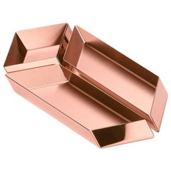 Ghidini 1961 Set di assonometrie 3 piccoli vassoi a parallelepipedo in oro rosa