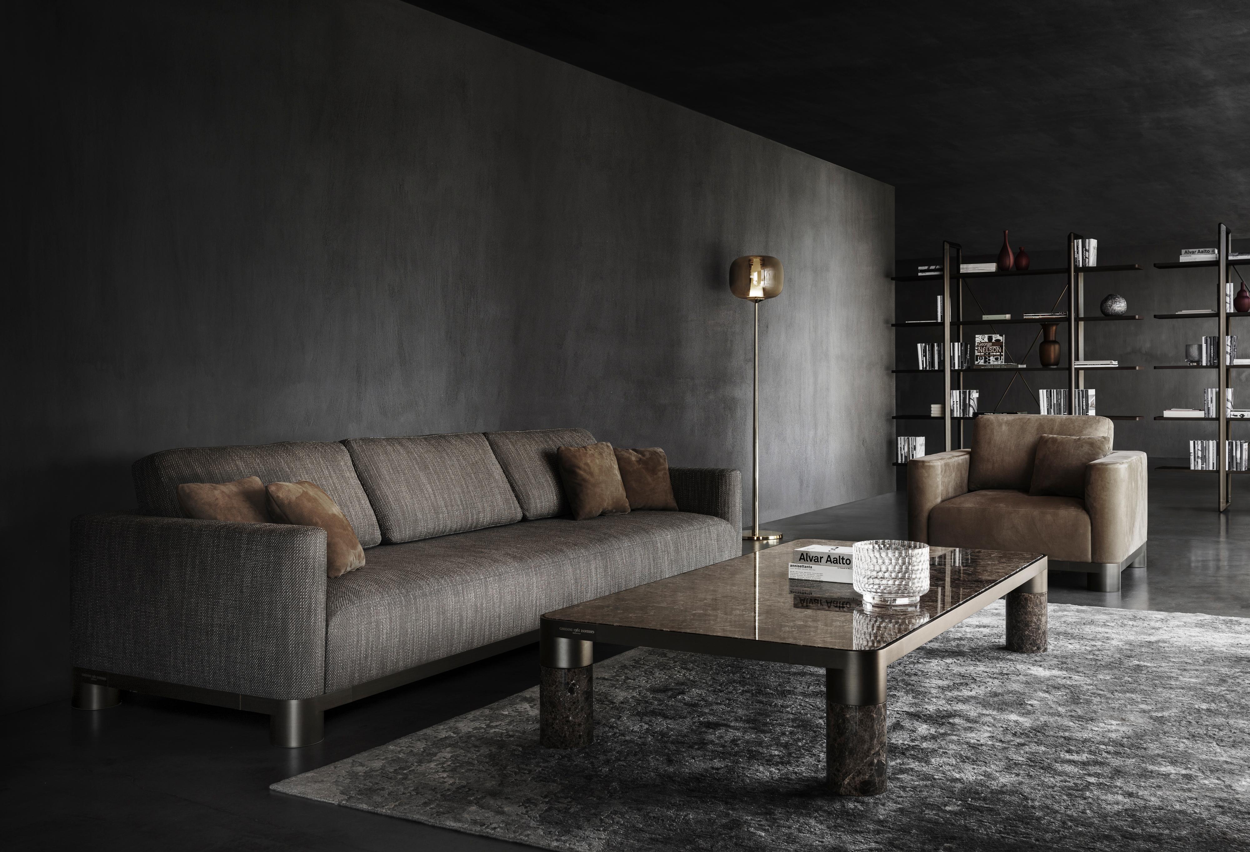 Contemporary Ghidini 1961 Bold 3-Seat Sofa in Fabric with Black Gold Base by E. Giovannoni For Sale