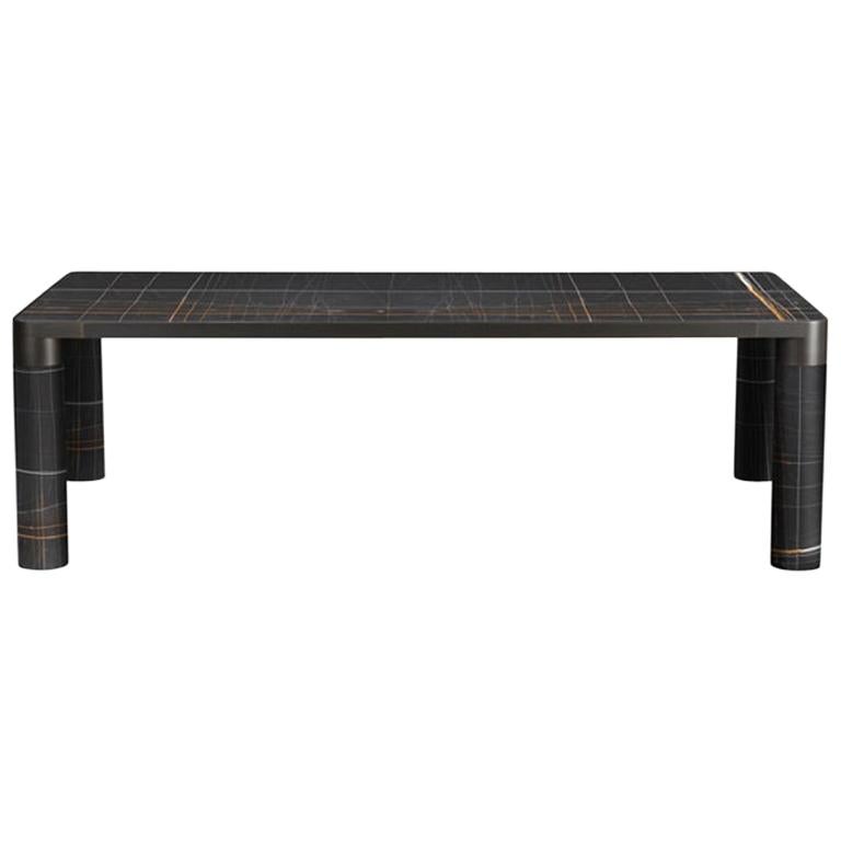 Ghidini 1961 Bold Large Table in Noir Marble Top and Black Gold, E.Giovannoni For Sale