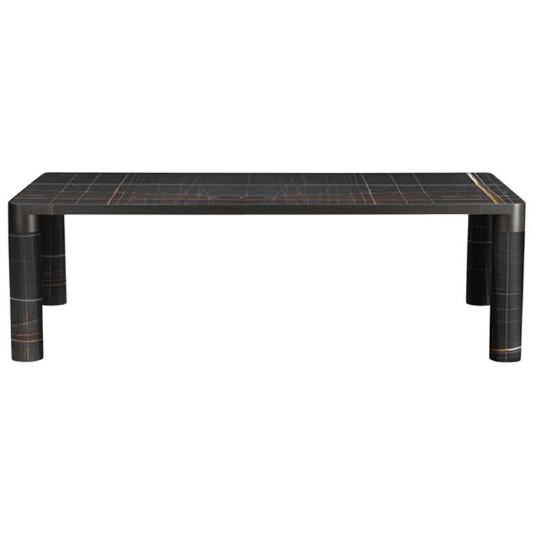 Grande table audacieuse Ghidini 1961 avec plateau en marbre Noir et or noir, E.Giovannoni