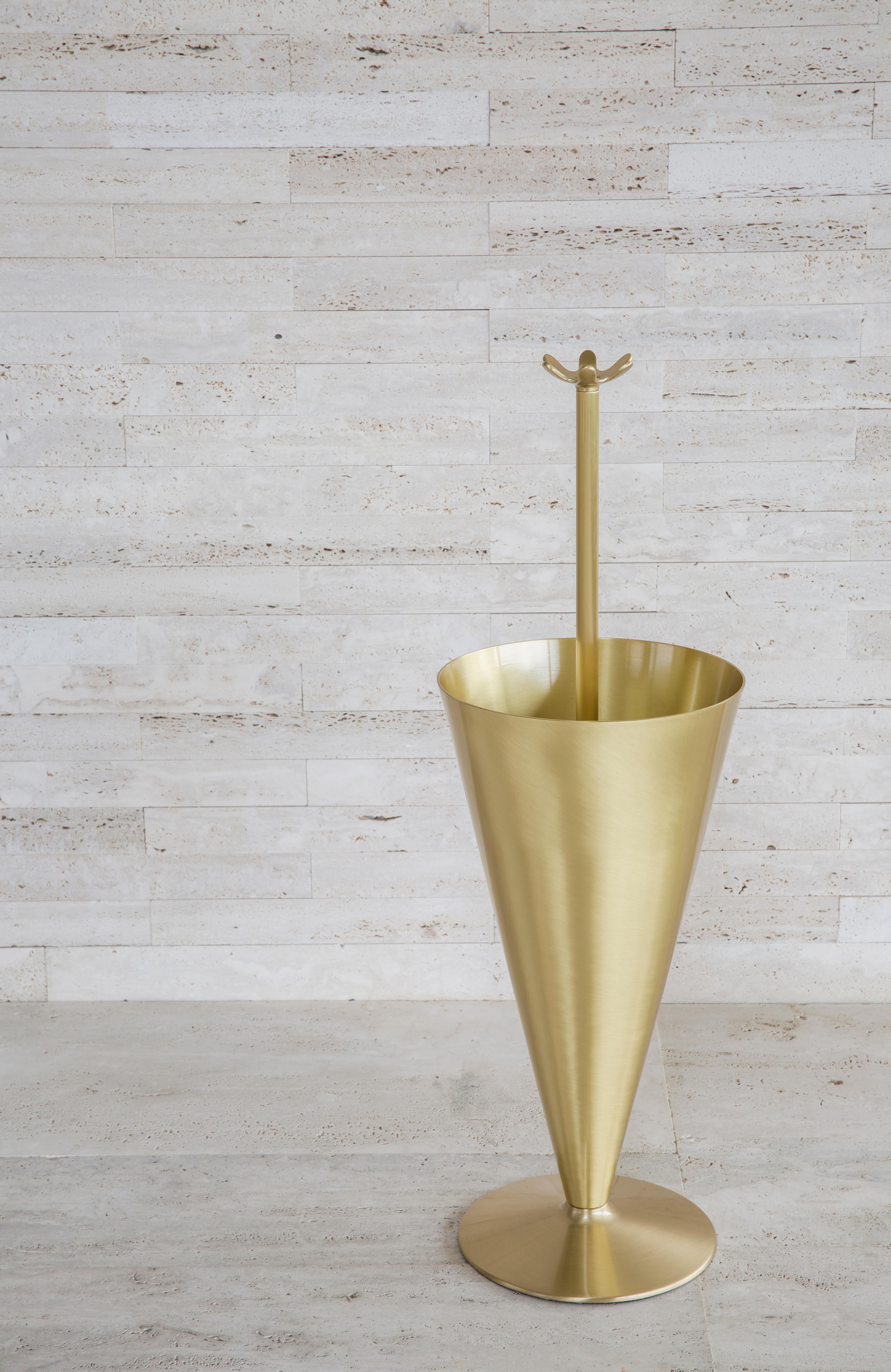 Contemporary Ghidini 1961 Butler Umbrella Stand in Satin Brass by Richard Hutten For Sale