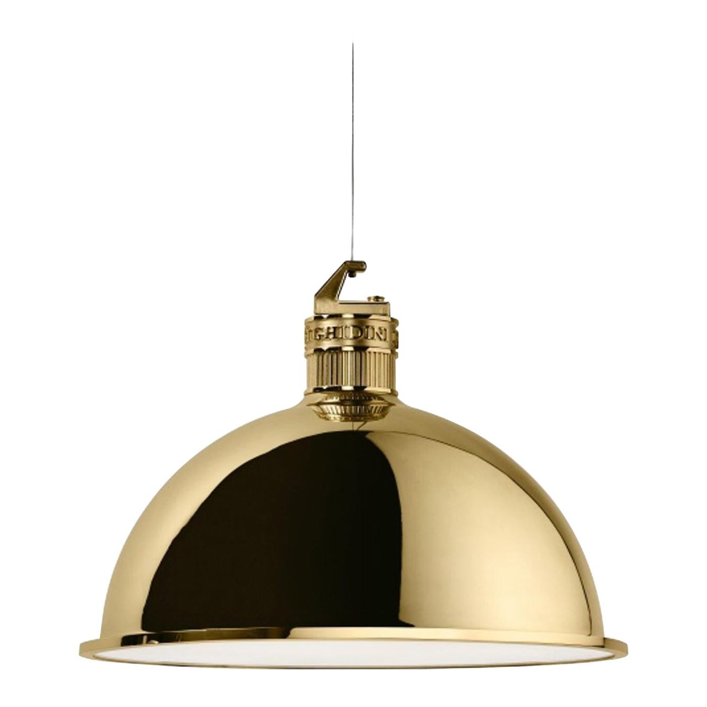 Italy Ghidini 1961  Brass Suspension Lamp Medium Size For Sale