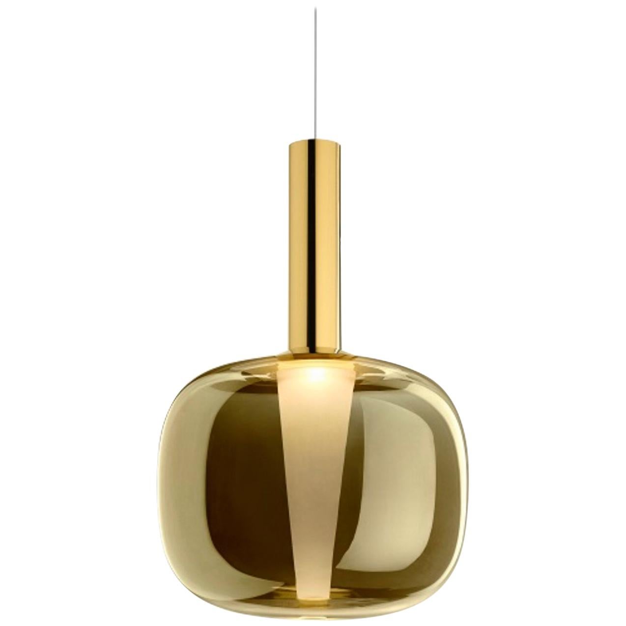Italian Design Ghidini 1961 Suspension Lamp Solid Brass Cone and Glass Diffuser