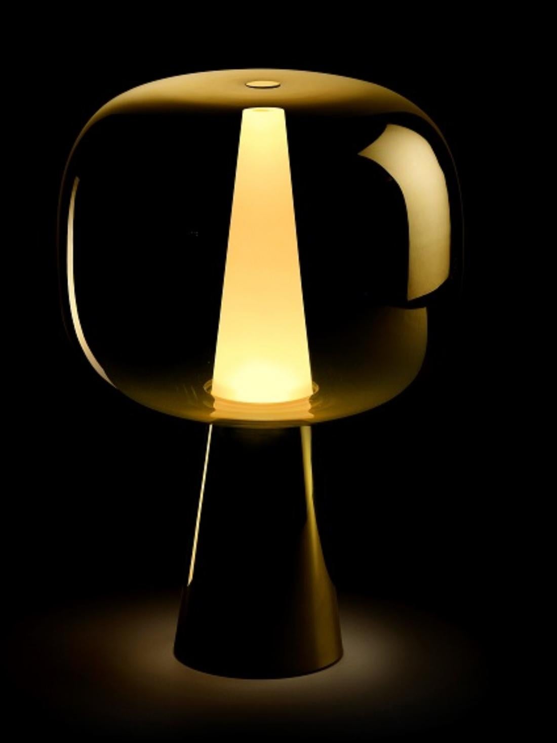 Minimalist Italian Design Ghidini 1961 Table Lamp Brass and Metalized Glass Branch Creative For Sale