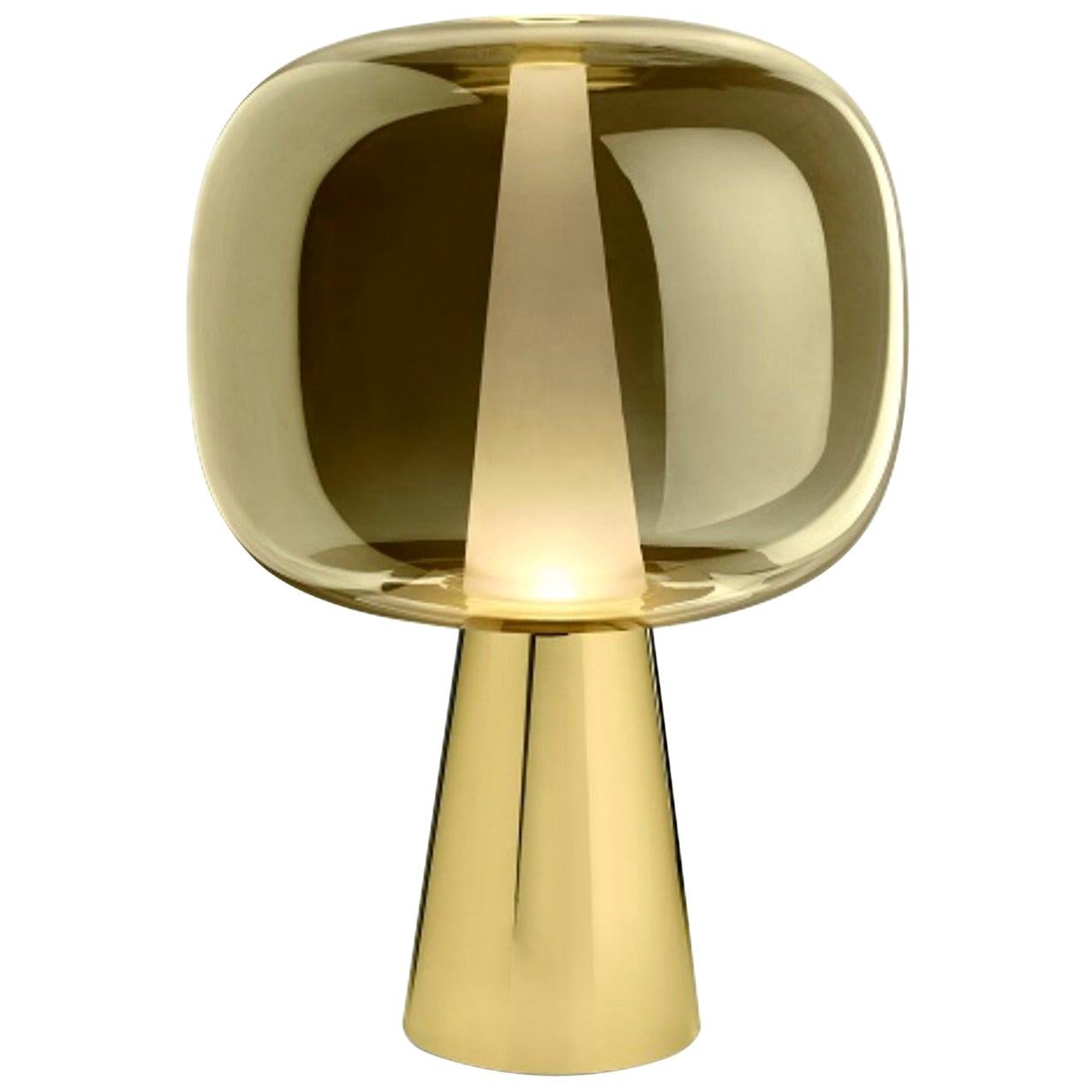 Ghidini 1961 Contemporary Table Lamp Brass and Metalized Glass For Sale