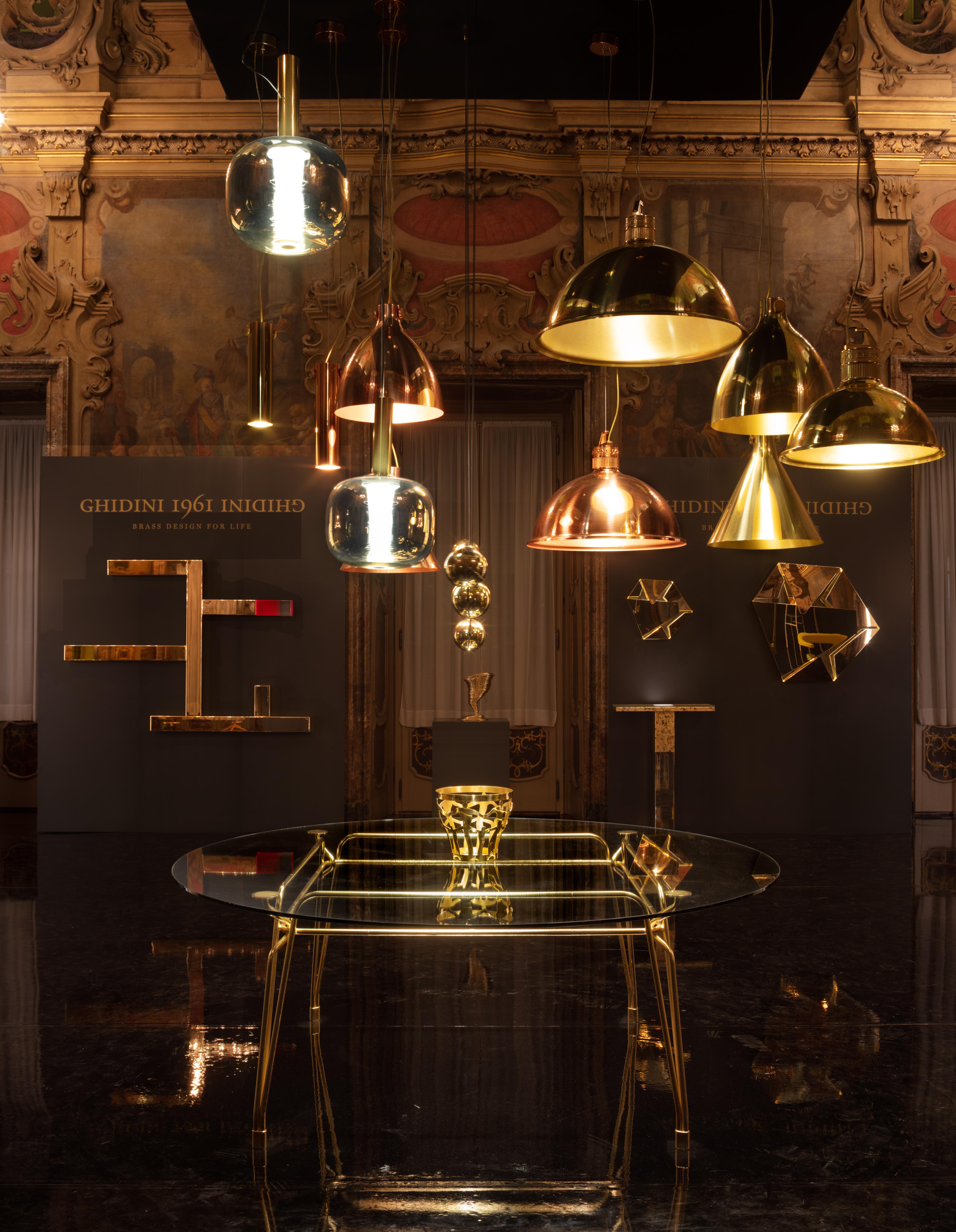 Ghidini 1961 Factory Small Suspension Light in Brass by Elisa Giovanni In New Condition For Sale In Villa Carcina, IT