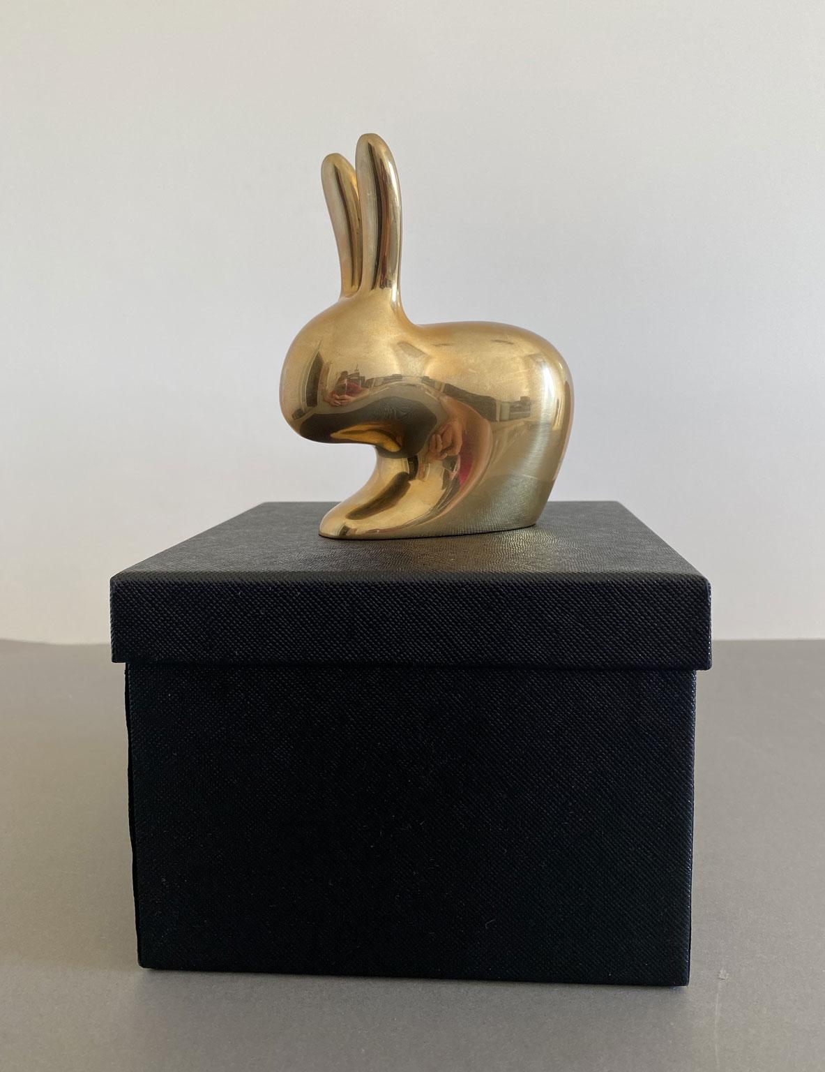 Minimalist Ghidini 1961 Italian Brass Rabbit Him and Her with Personalized Engraved Names For Sale