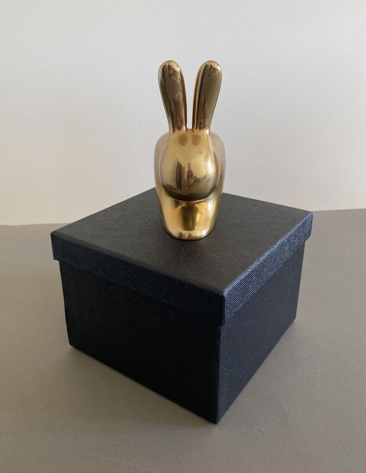 Contemporary Ghidini 1961 Italian Brass Rabbit Him and Her with Personalized Engraved Names For Sale