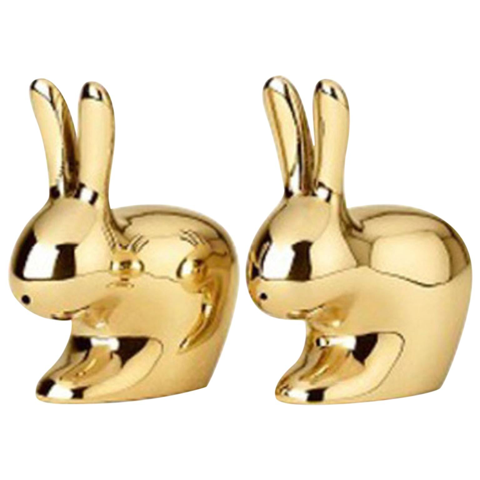 Ghidini 1961 Italian Brass Rabbit Him and Her with Personalized Engraved Names For Sale
