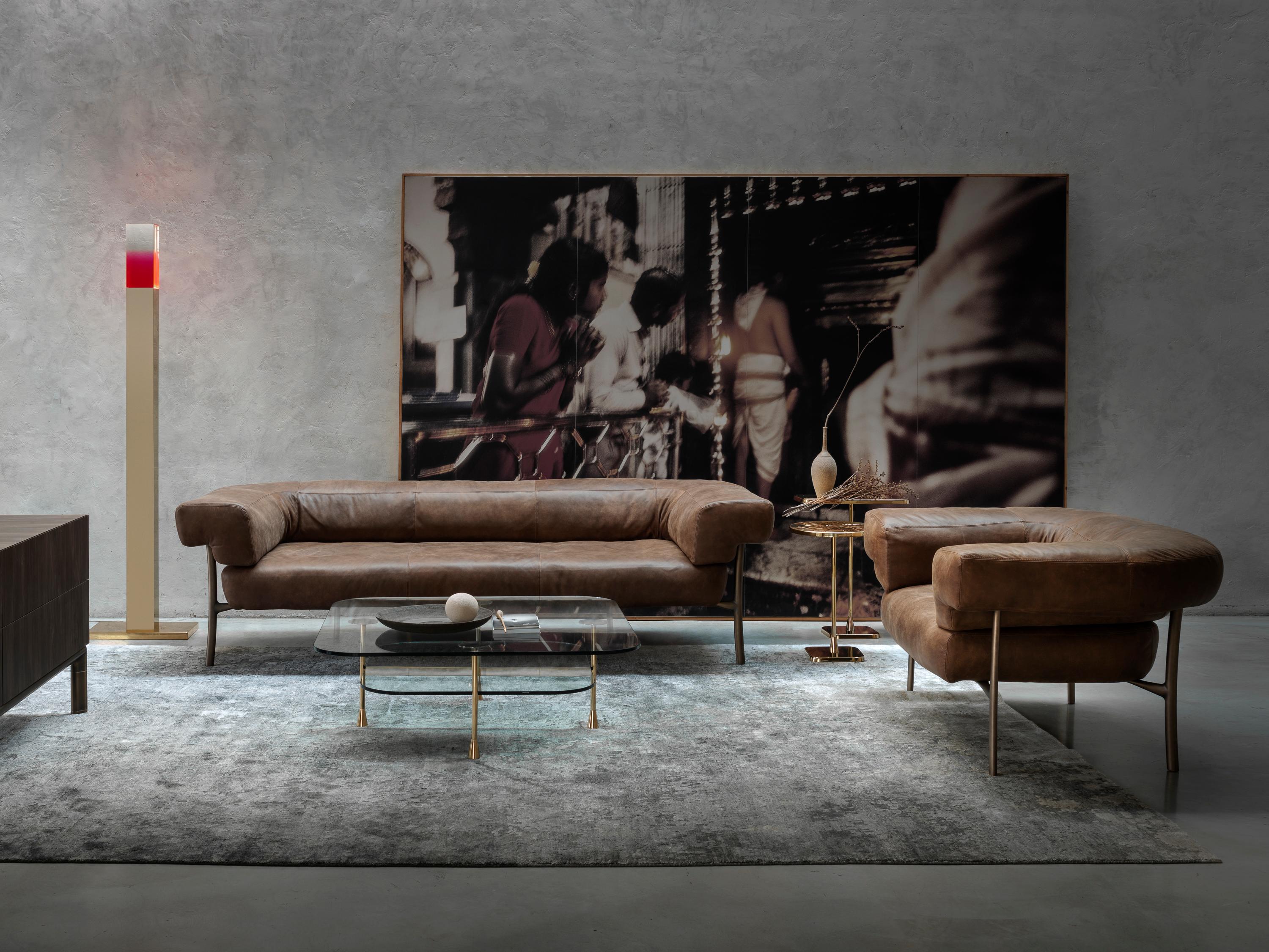 Modern Ghidini 1961 Katana 3-Seat Sofa in Natural Leather by Paolo Rizzatto For Sale