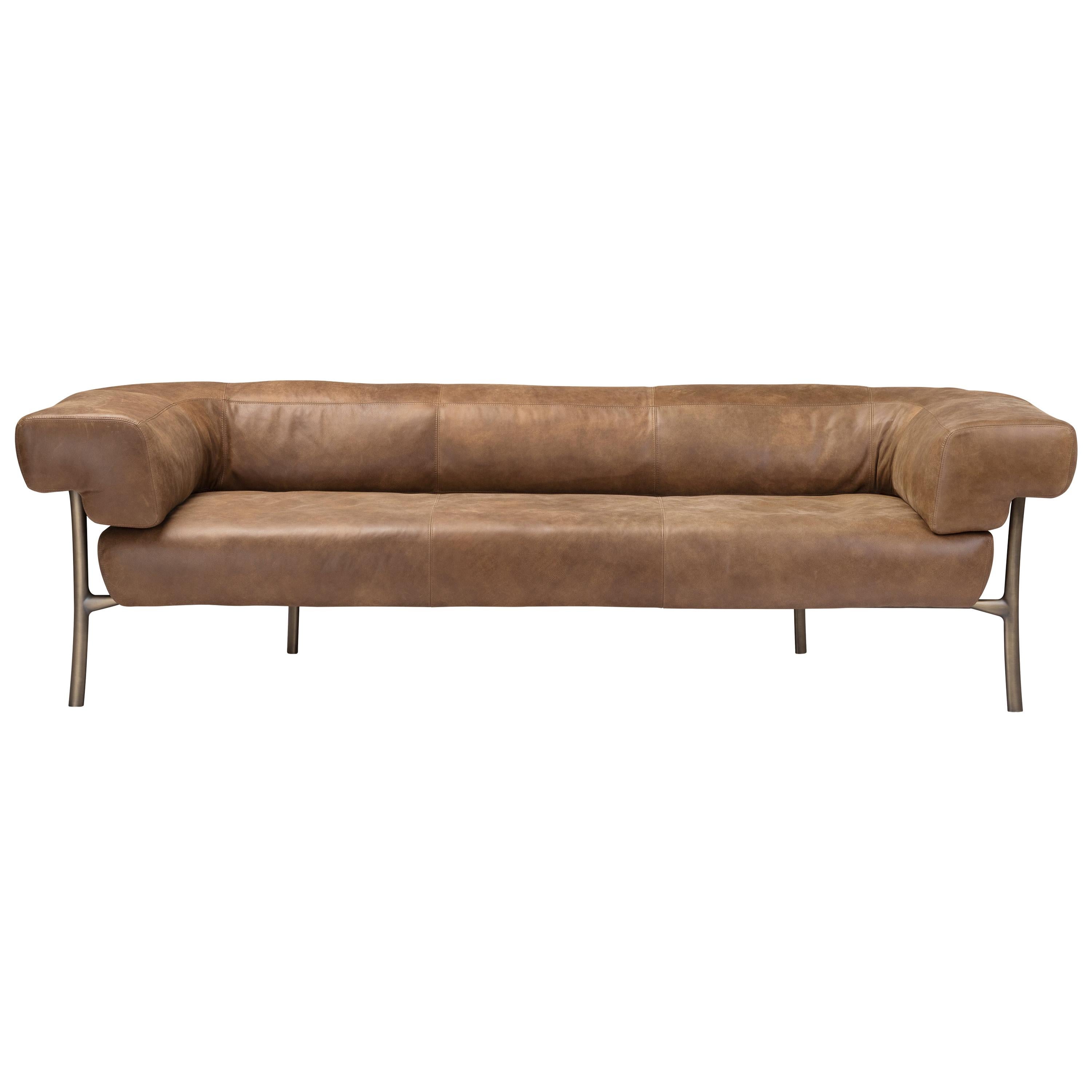 For Sale: Brown (681) Ghidini 1961 Katana 3-Seat Sofa in Natural Leather by Paolo Rizzatto