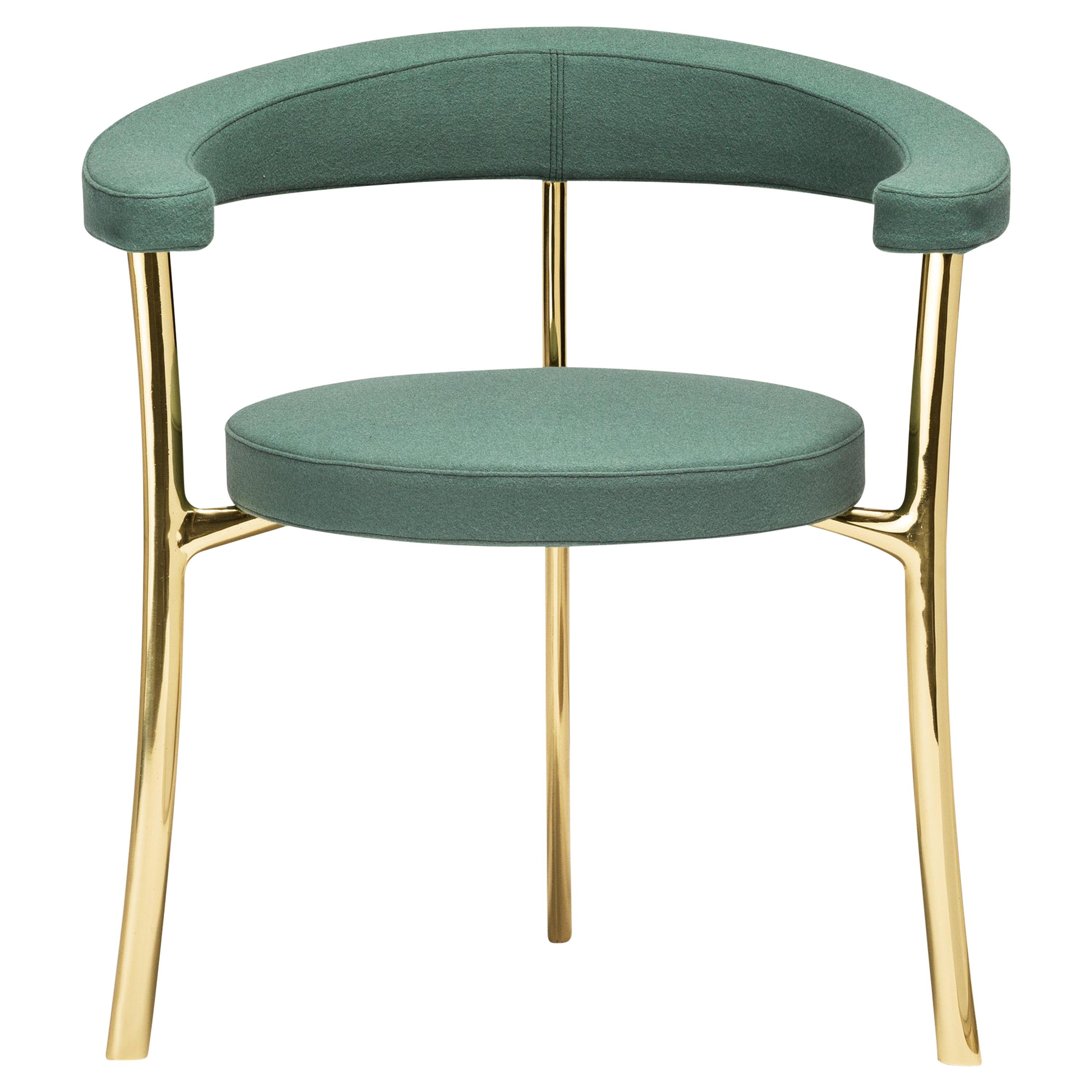 For Sale: Green (f-1241-c0931) Ghidini1961 Katana Armchair in Fabric with Polished Brass Legs by Paolo Rizzatto