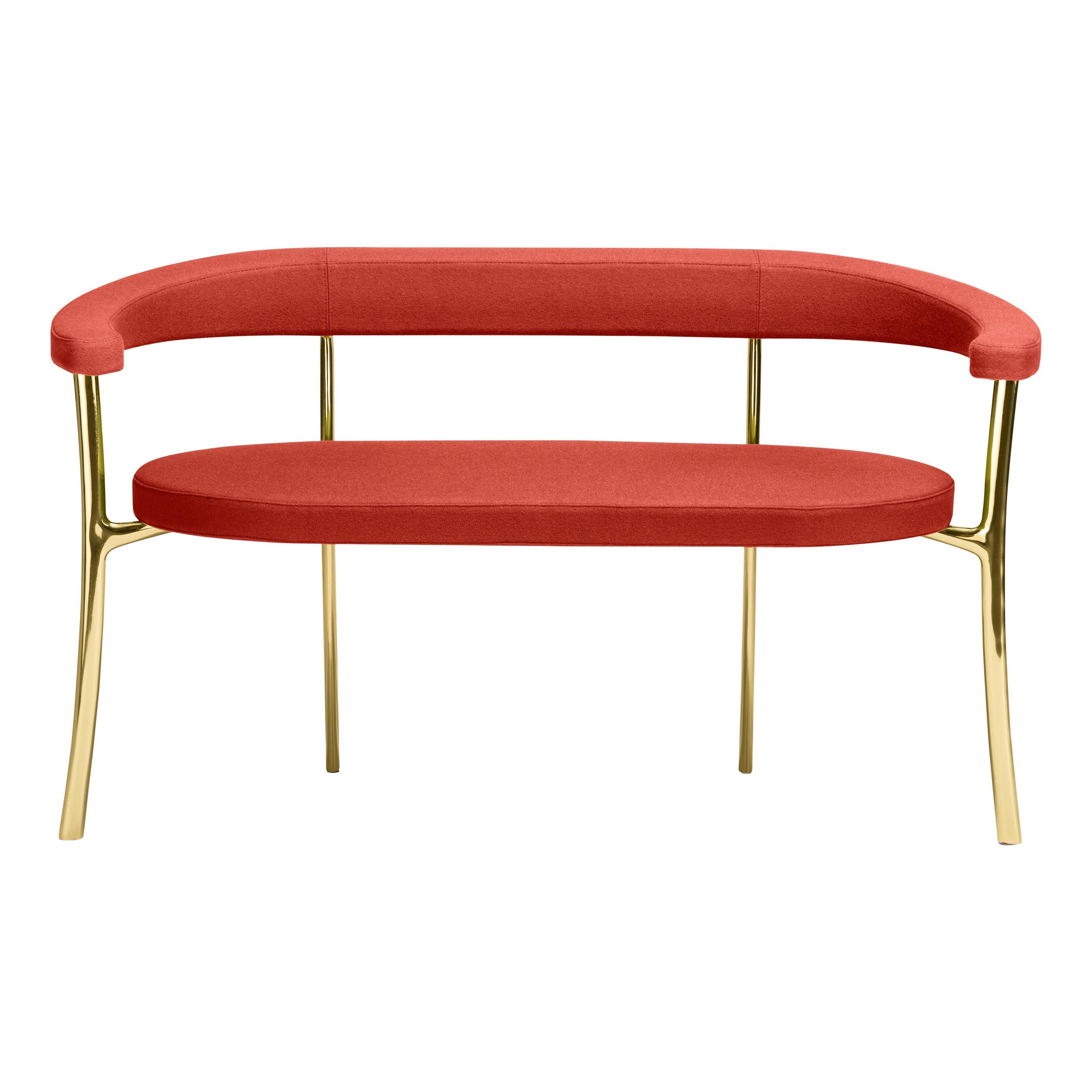 For Sale: Orange (f-1241-c0551) Ghidini1961 Katana bench in Fabric with Polished Brass Legs by Paolo Rizzatto