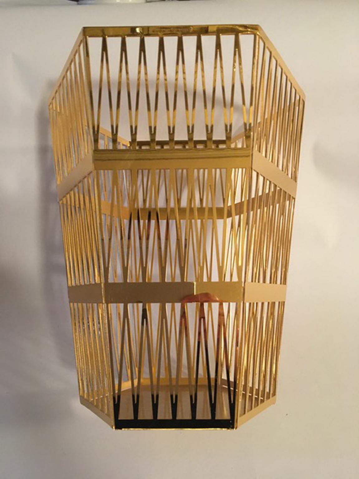 Italian Ghidini 1961 Large Paper Basket Polished Gold Finish Steel by Richard Hutten  For Sale