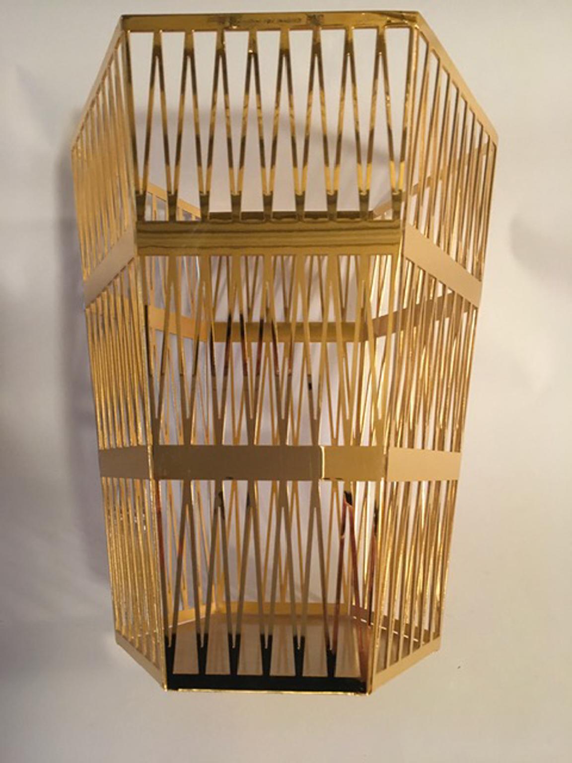 Contemporary Ghidini 1961 Large Paper Basket Polished Gold Finish Steel by Richard Hutten  For Sale