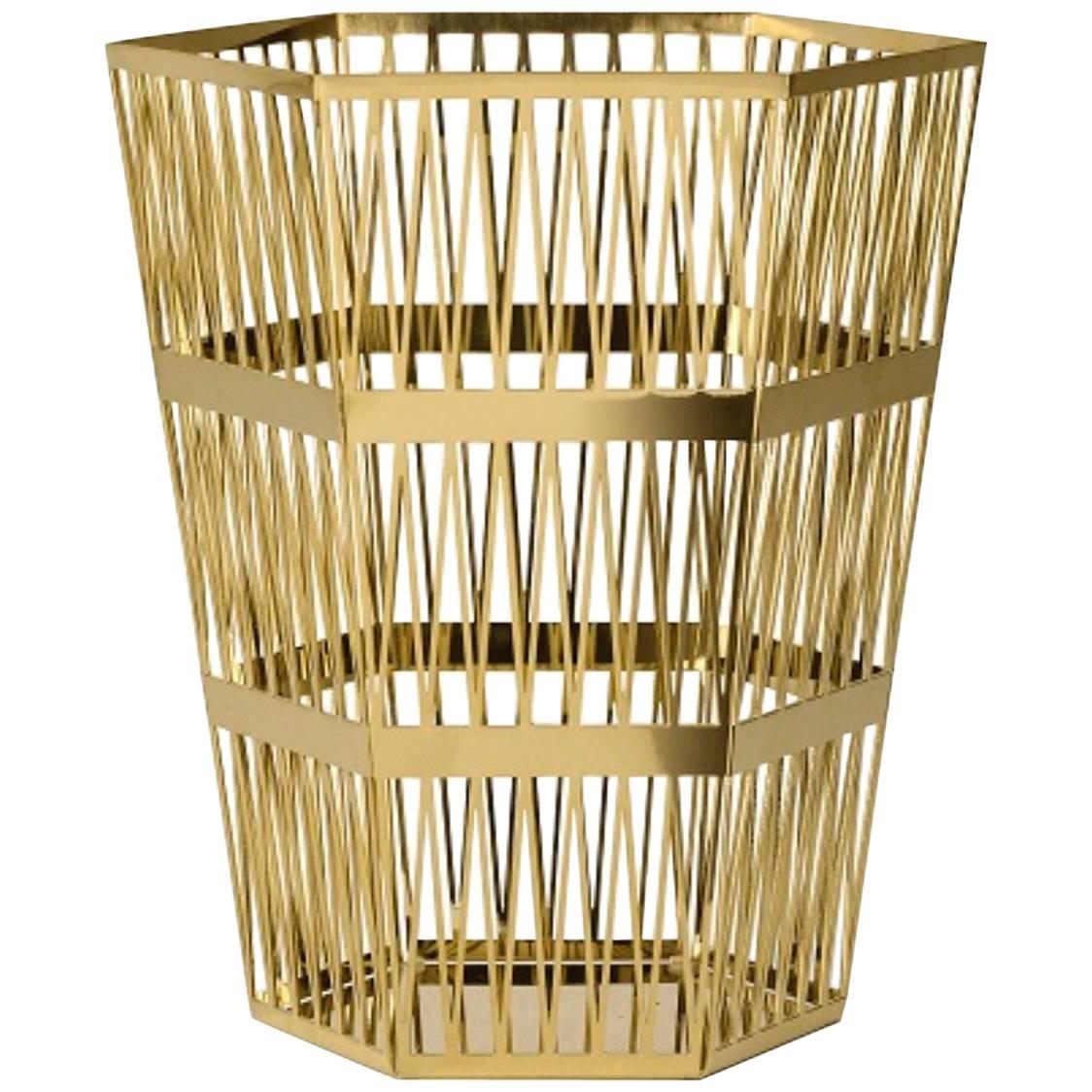 Ghidini 1961 Large Paper Basket Polished Gold Finish Steel by Richard Hutten  For Sale