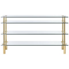 Console con gambe Ghidini 1961 in cristallo e ottone lucido