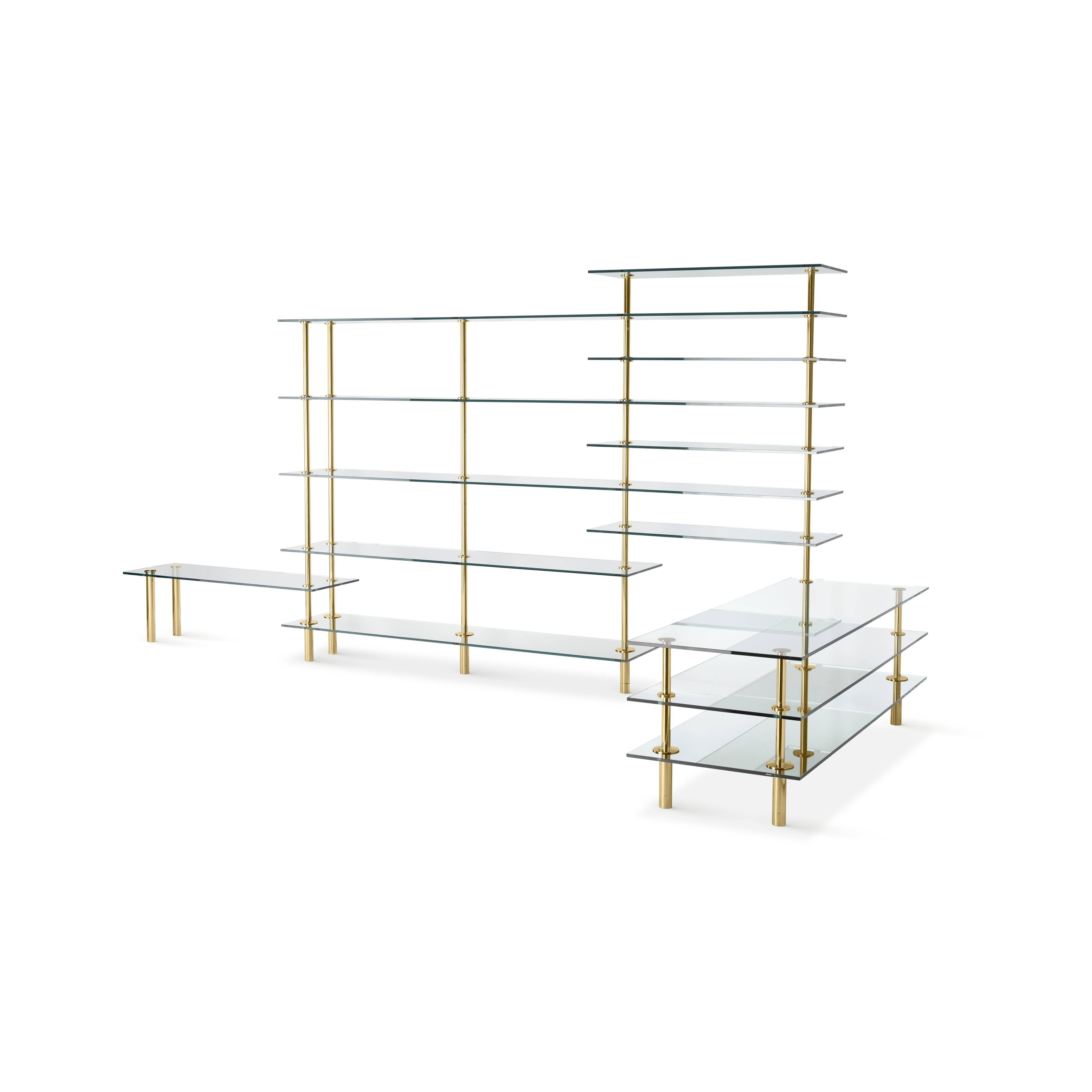 Moderno Console con gambe Ghidini 1961 in cristallo e ottone lucido in vendita