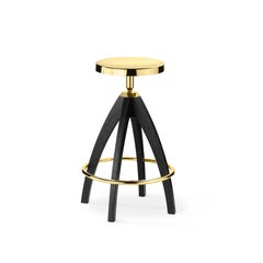 Ghidini 1961 Leporello Senior Dark Durmast Barstool en laiton de Paolo Rizzatto