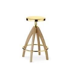 Tabouret de bar Leporello Senior Light Durmast en laiton de Paolo Rizzatto, Ghidini 1961
