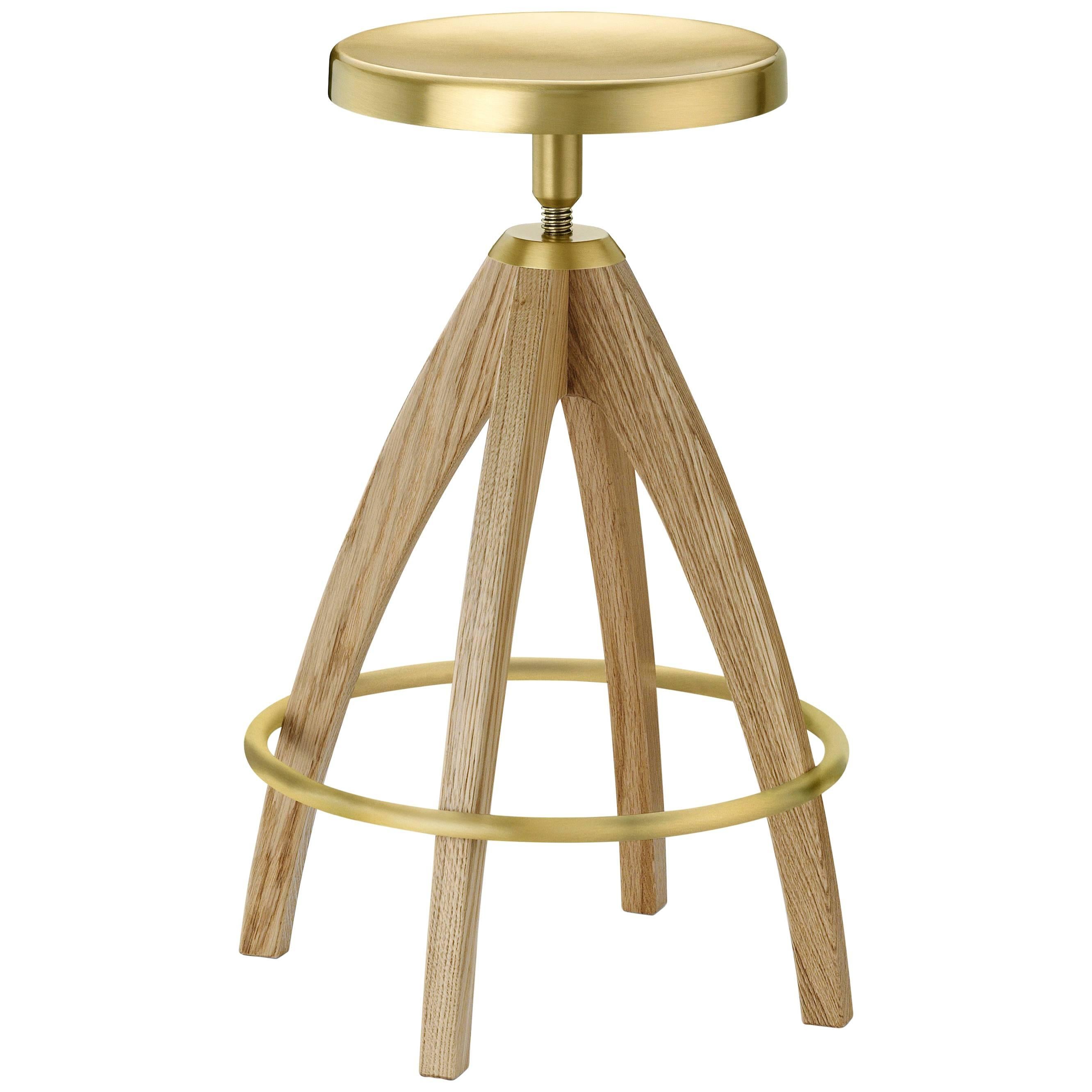 Sgabello Leporello Senior di Ghidini 1961 in Oak chiaro e ottone satinato
