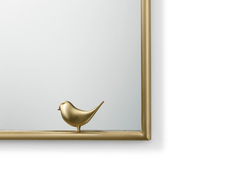 Italian Ghidini 1961 Mirror with Birdie in Brass by Elisa Giovanni For Sale