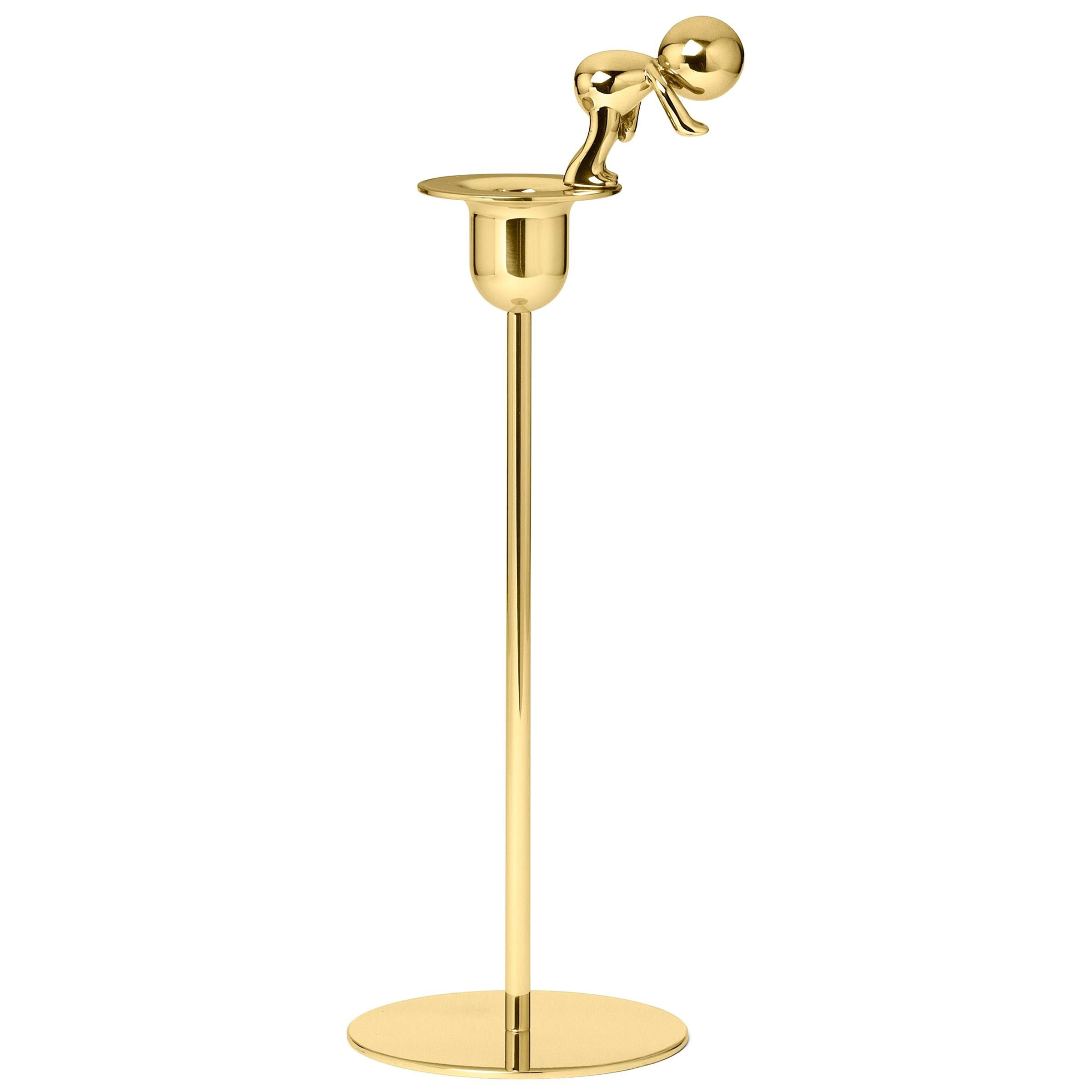 Ghidini 1961 Omini the Diver Tall Candlestick in Brass by Stefano Giovannoni