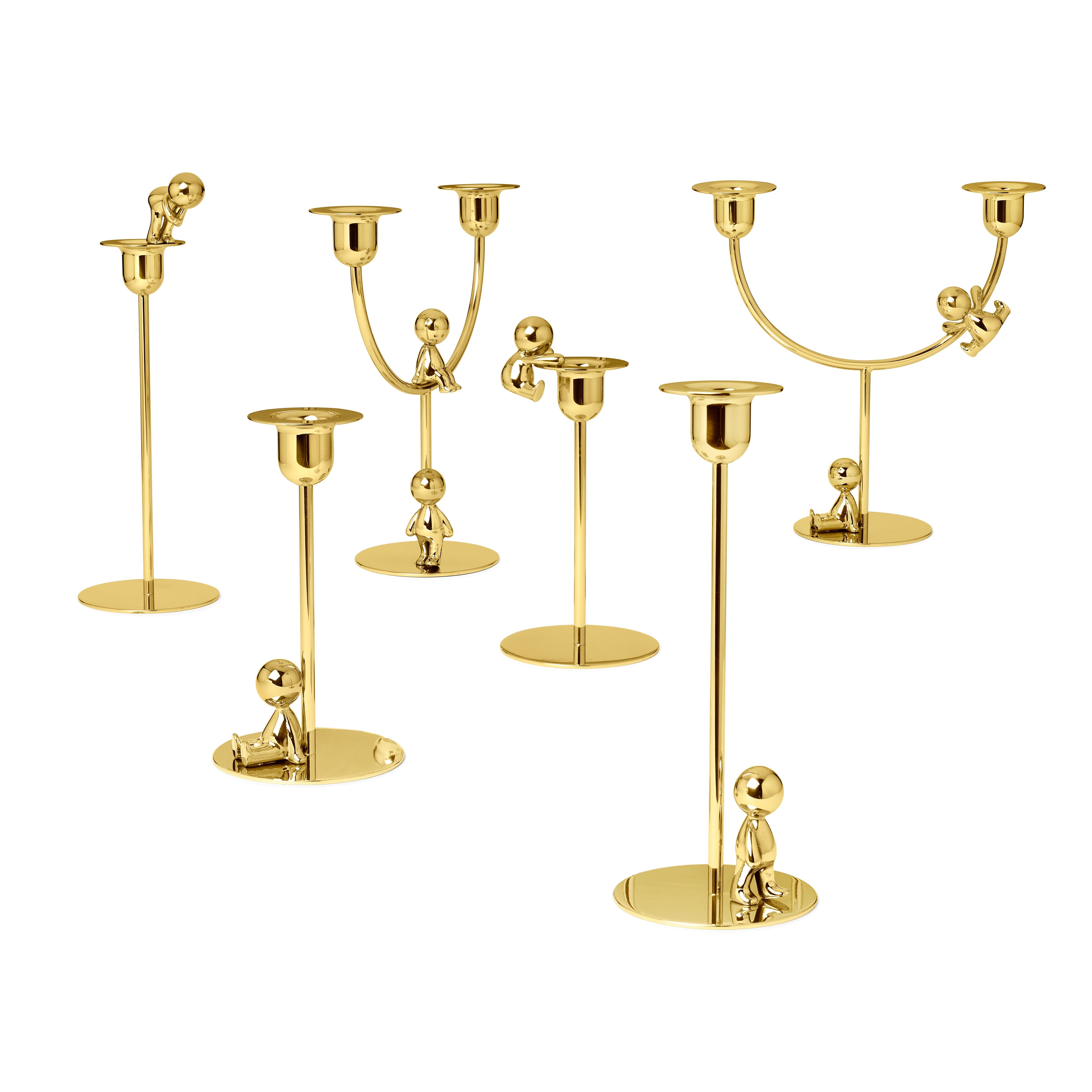Italian Ghidini 1961 Omini the Lazy Climber Candlestick in Brass by Stefano Giovannoni For Sale