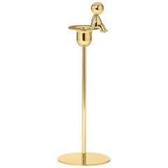 Ghidini 1961 Omini the Thinker Tall Candlestick in Polished Brass
