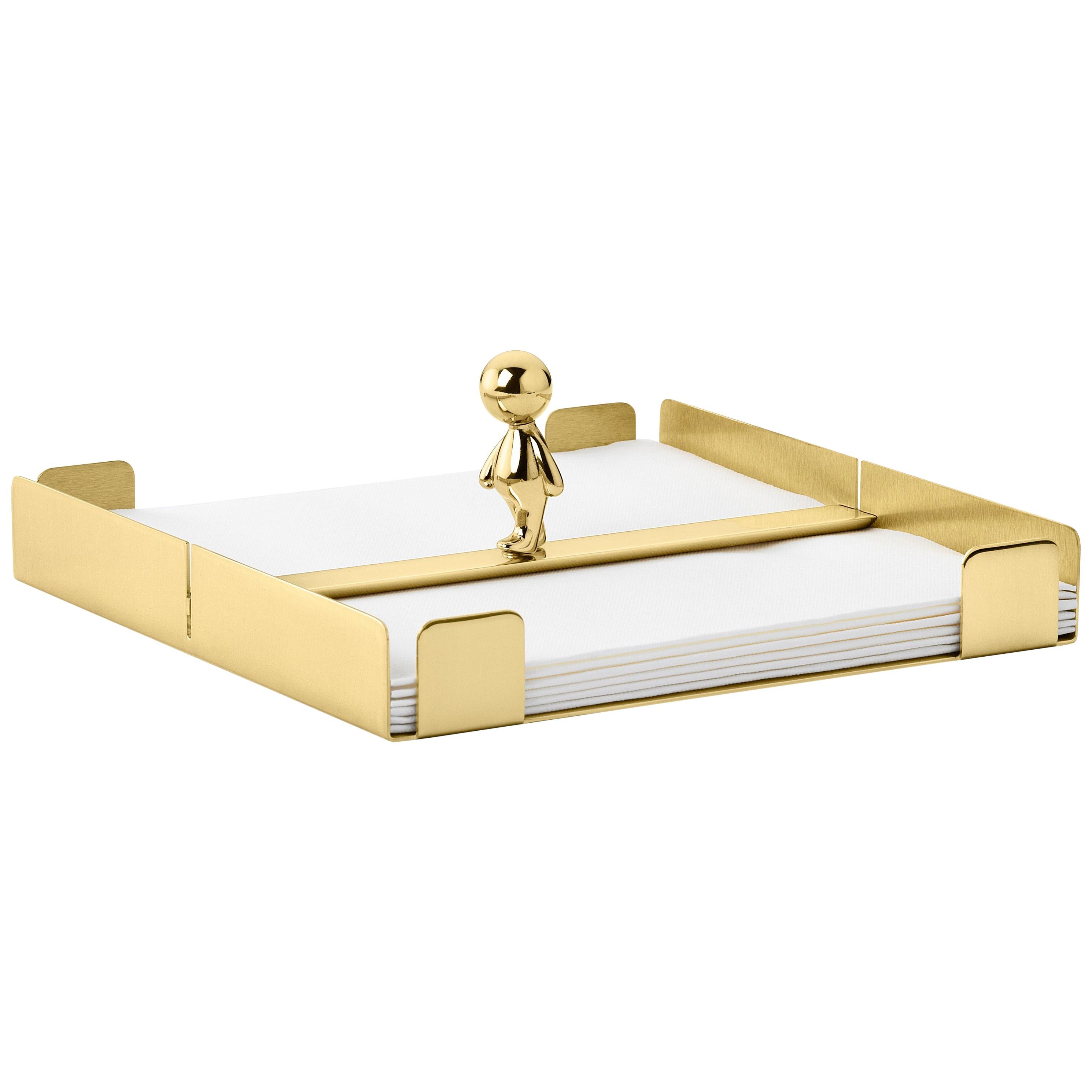 Ghidini 1961 Omini the Walkman Napkins Tray in Brass by Stefano Giovannoni