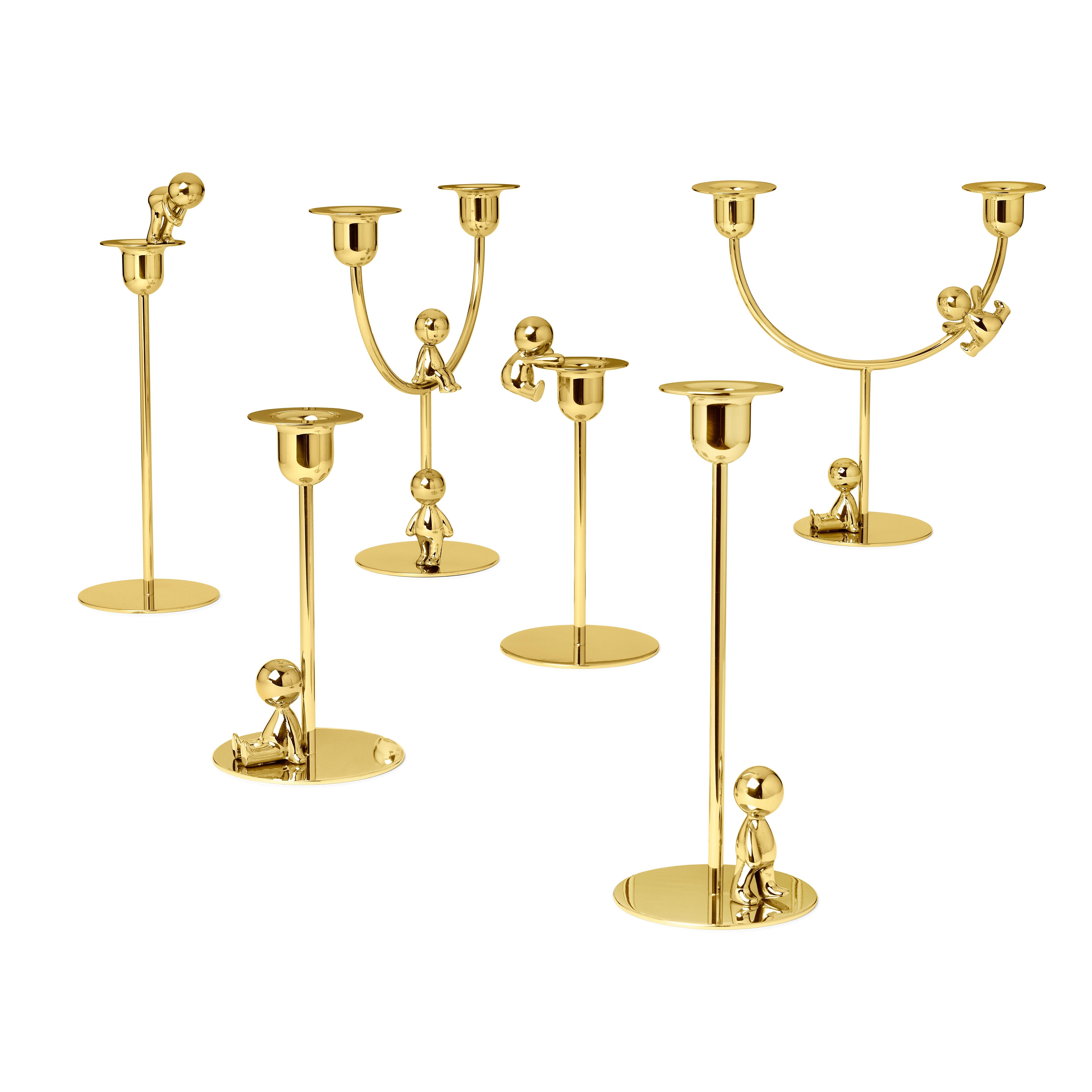 Italiano Ghidini 1961 Omini the Walkman Short Candlestick in ottone di Stefano Giovannoni in vendita