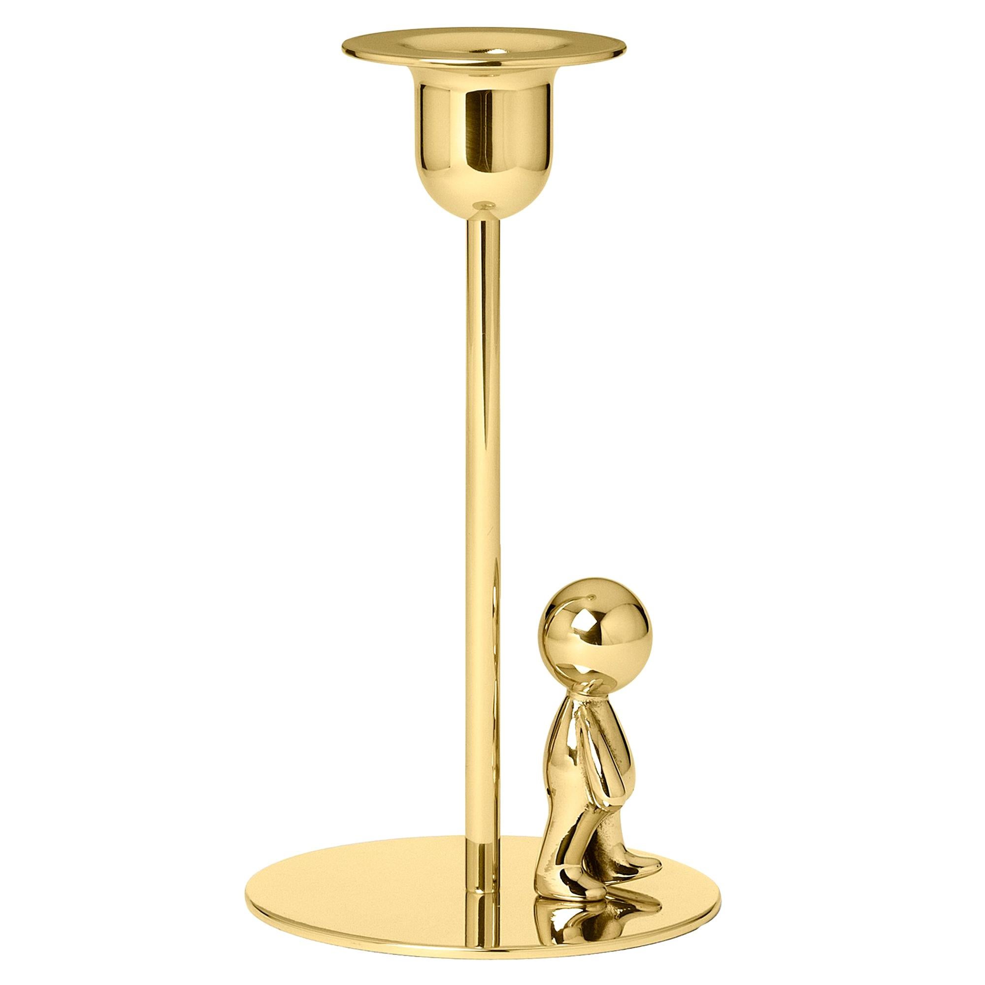 Ghidini 1961 Omini the Walkman Short Candlestick in Brass by Stefano Giovannoni