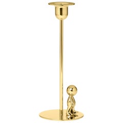 Ghidini 1961 Omini the Walkman Tall Candlestick in Brass by Stefano Giovannoni
