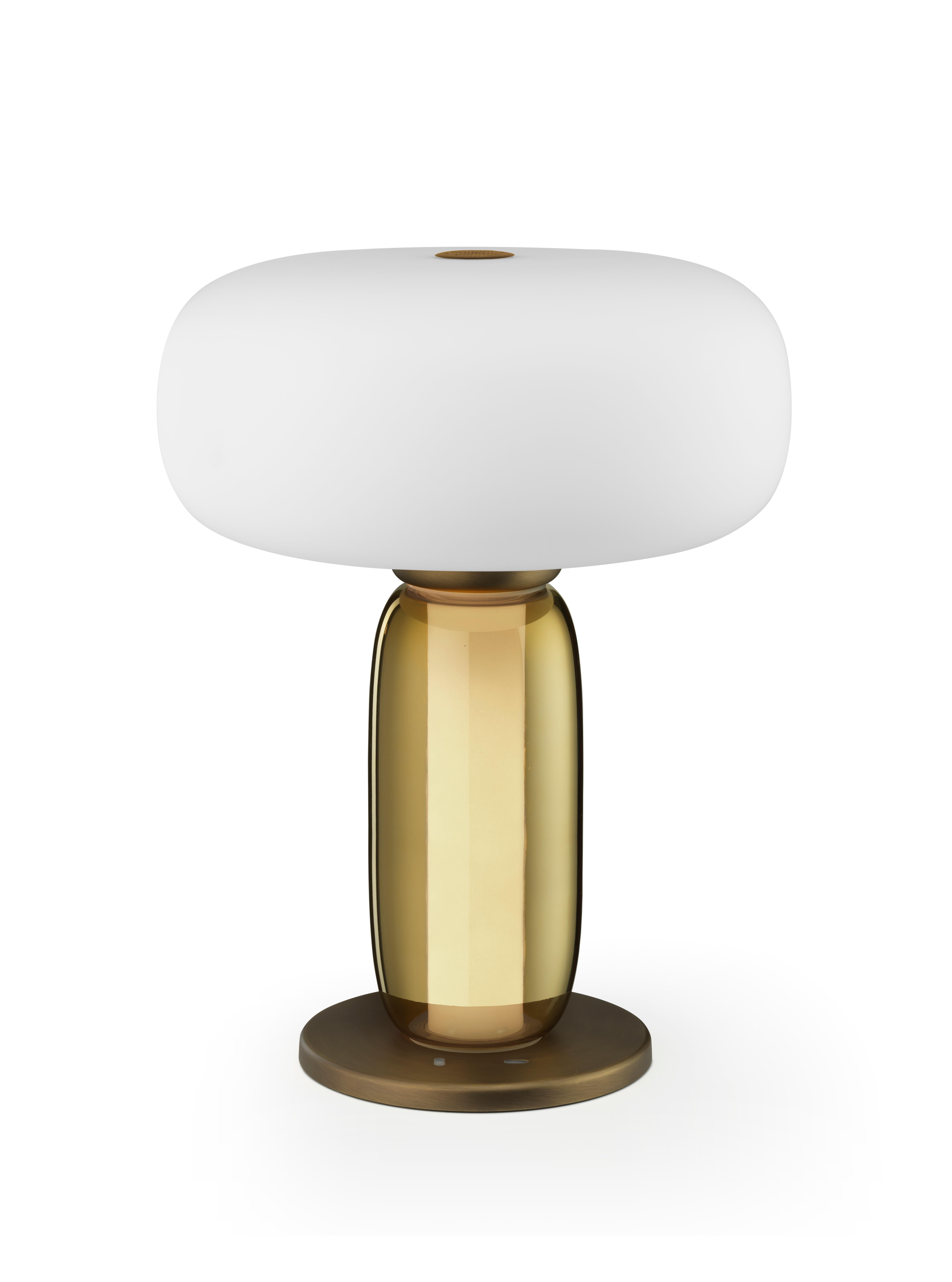 Italian Ghidini 1961 One on One Table Lamp in Burnished Brass and Glass by Branch For Sale