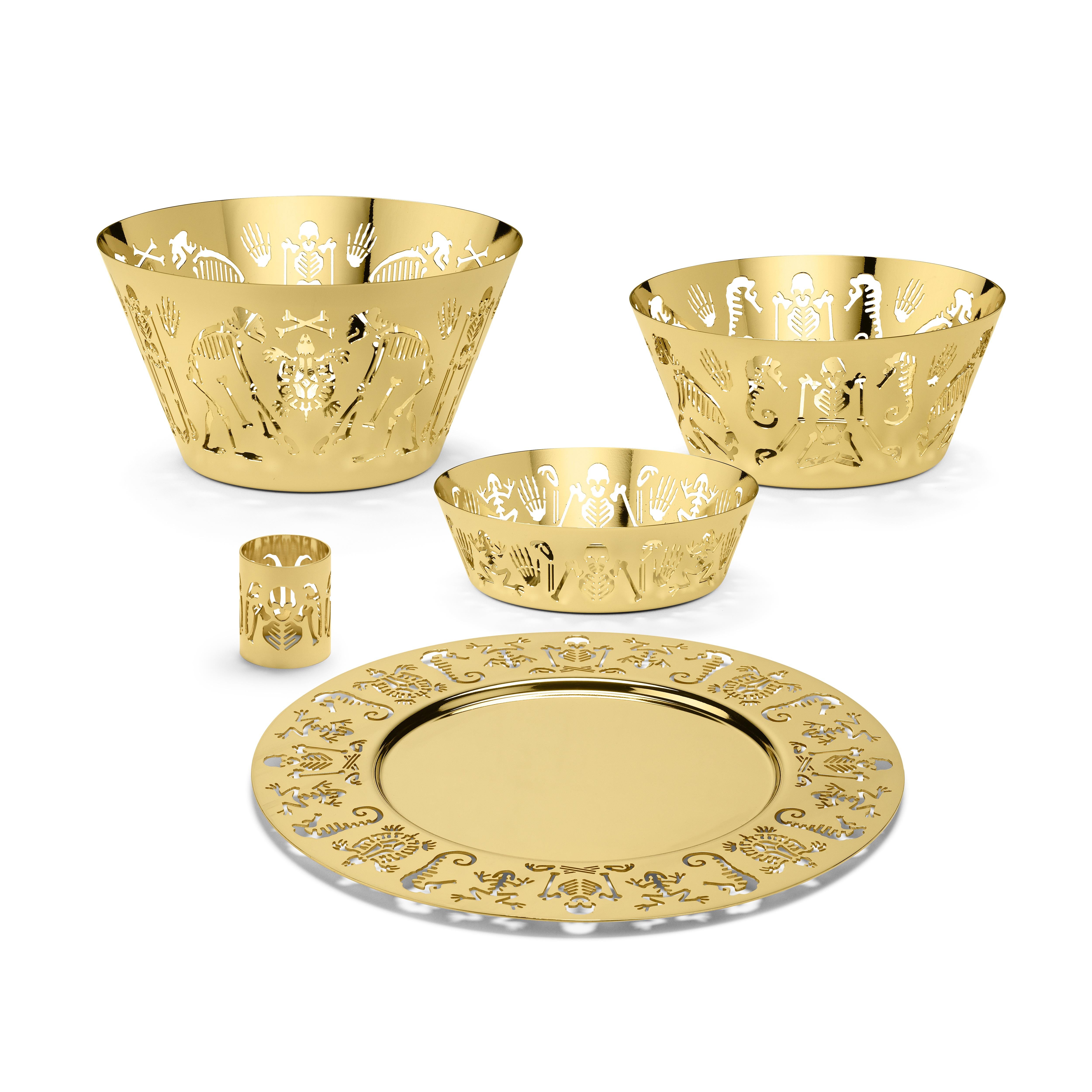 Modern Ghidini 1961 Perished Round Tray in Gold-Plated Stainless Steel by Studio Job For Sale