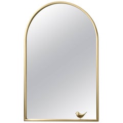 Miroir portrait avec petit oiseau à finition laiton satiné de Ghidini, 1961