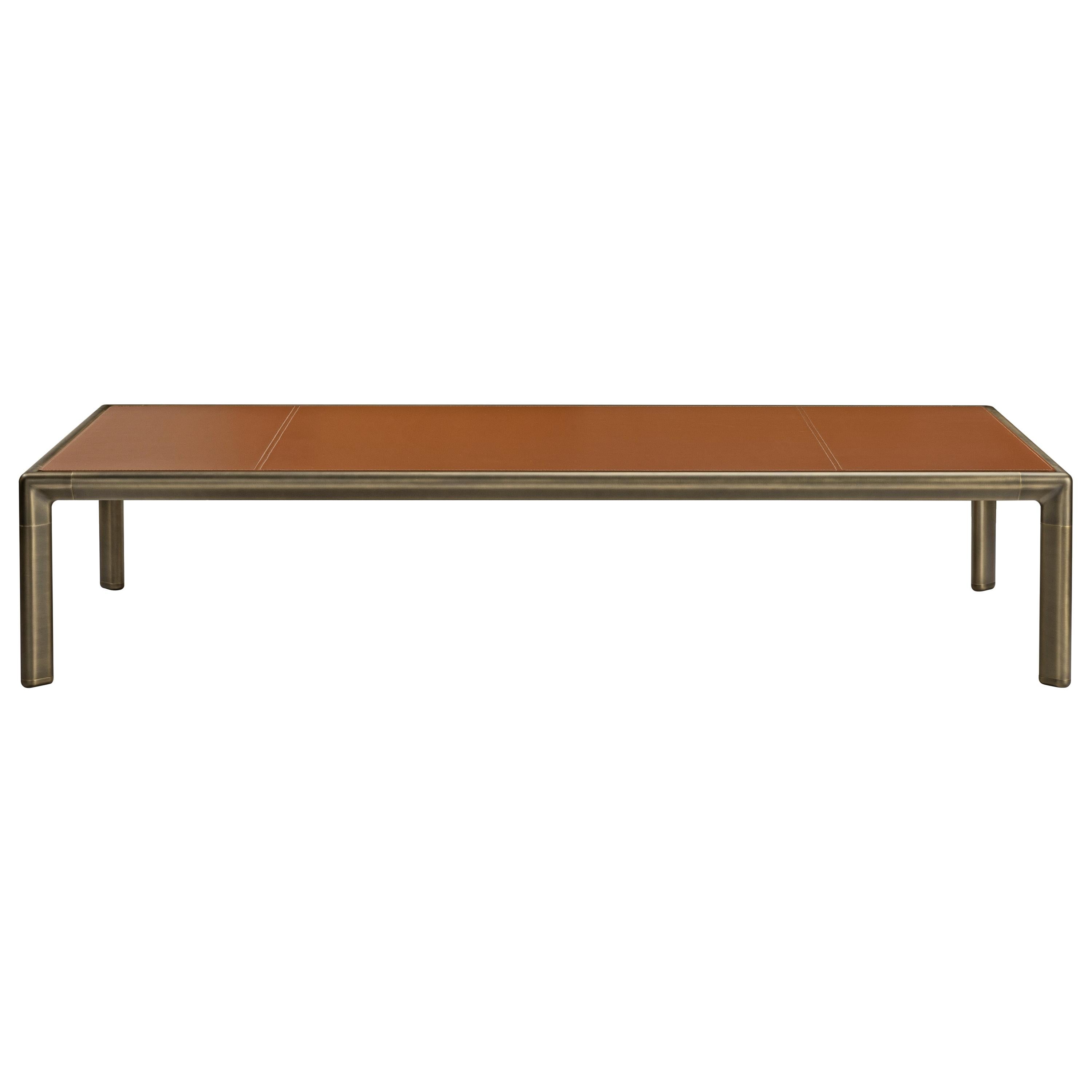 For Sale: Brown (Naturale) Ghidini 1961 Small Frame Coffee Table in Cuoio Leather by Stefano Giovannoni